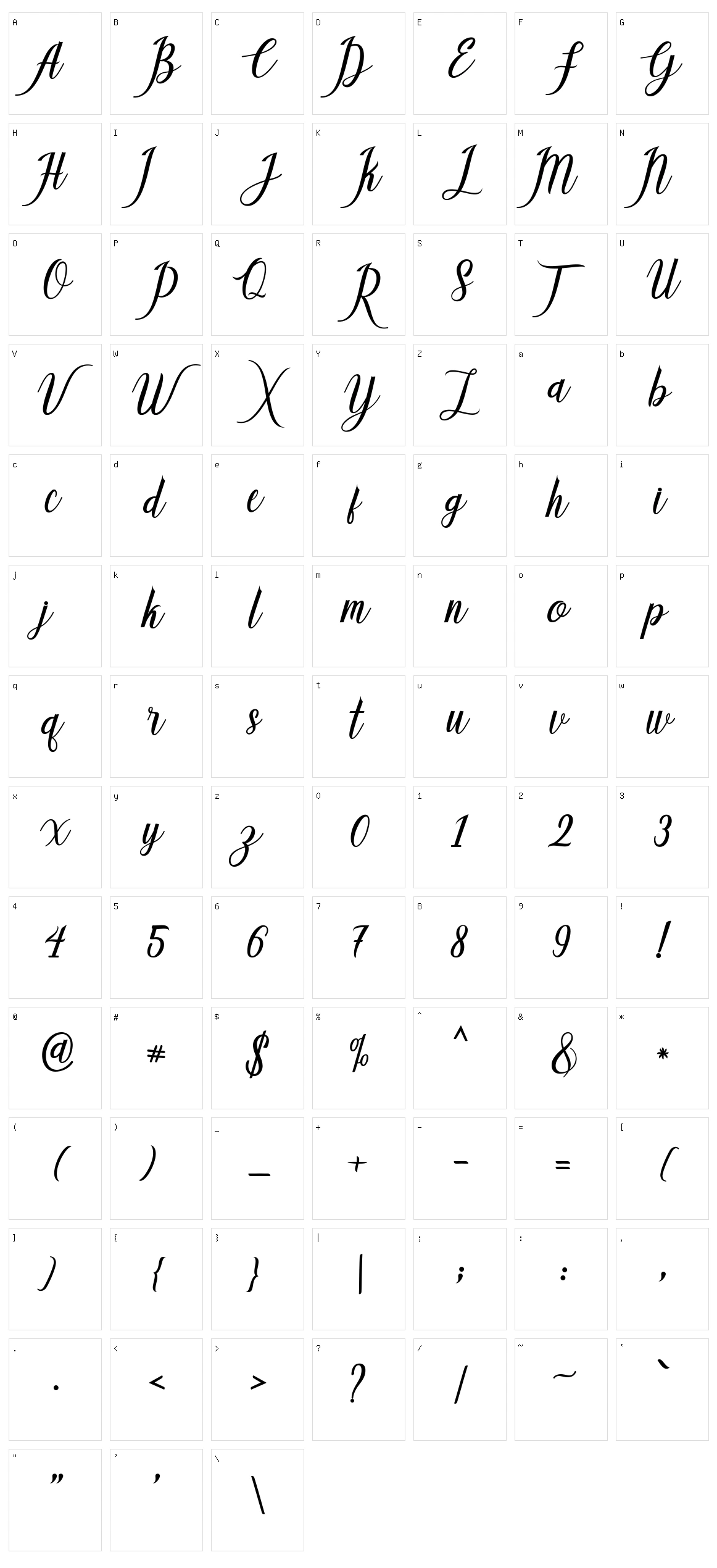 Callisa Script Character Set