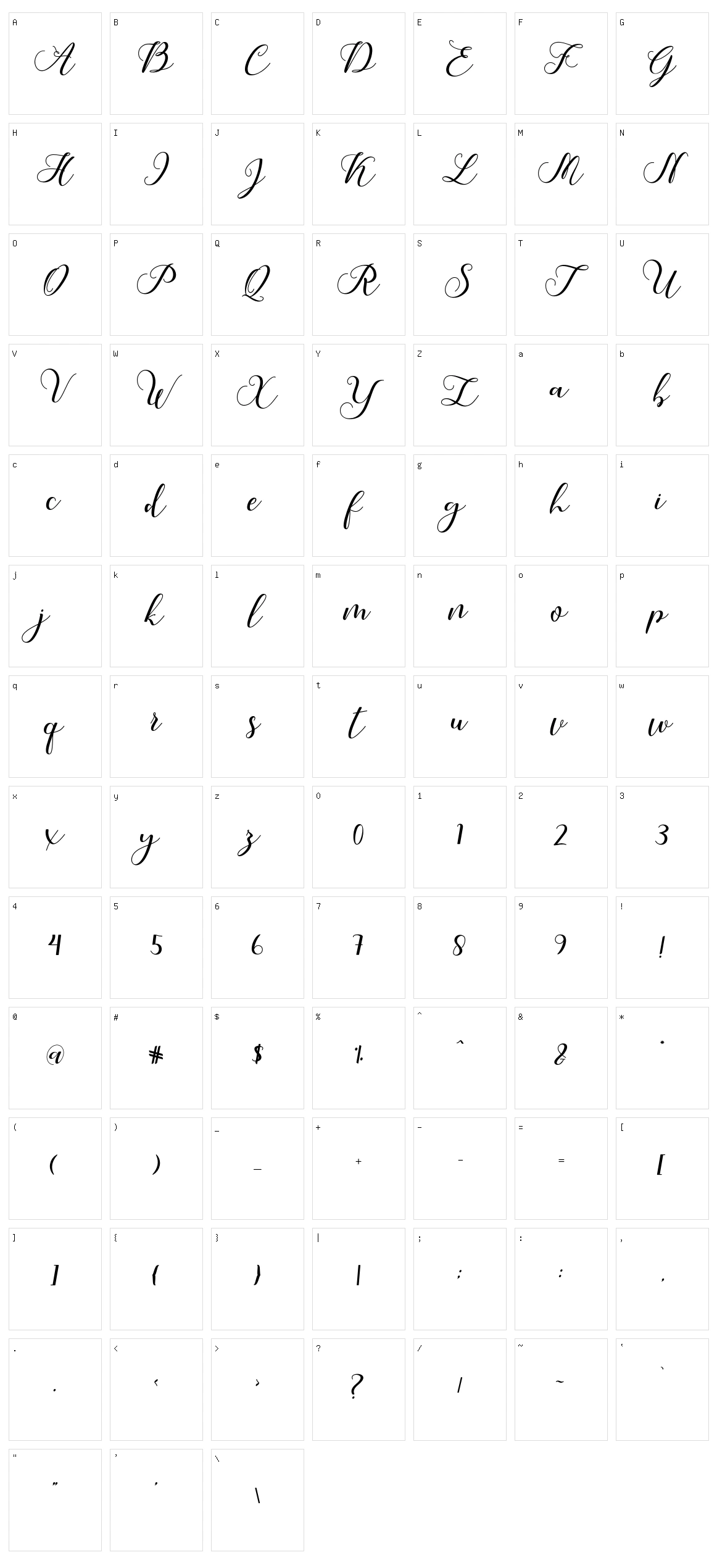 Callme Script Character Set