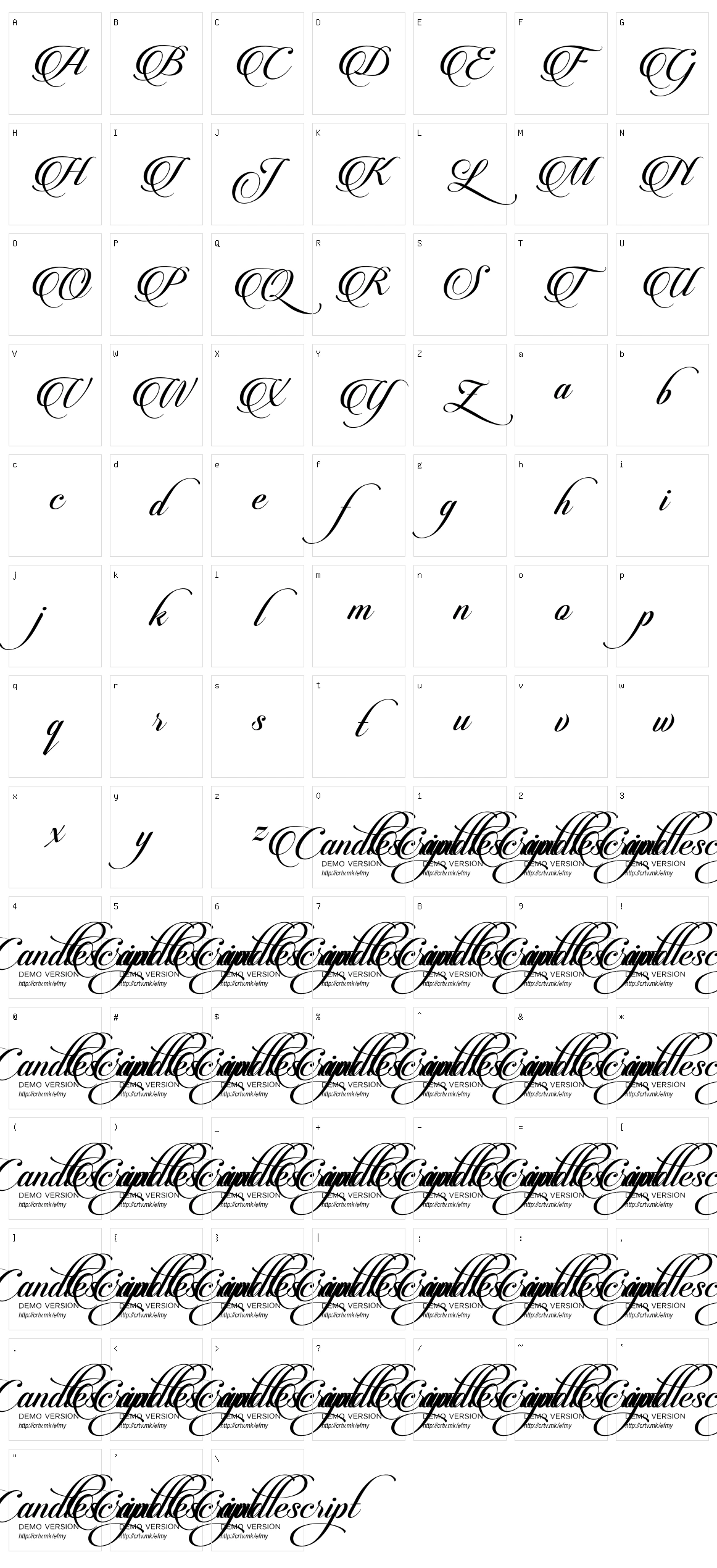 Candlescript Character Set
