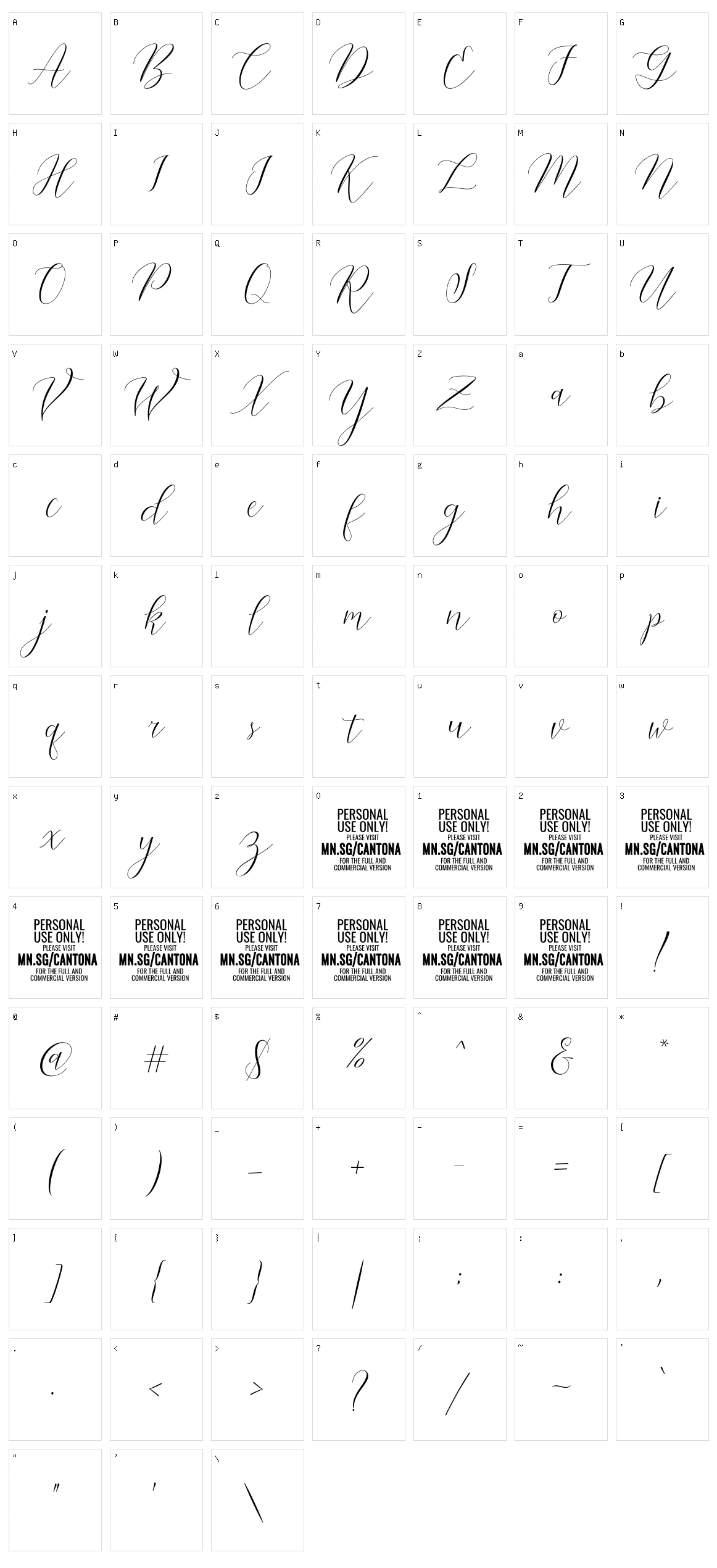 Cantona Script Character Set
