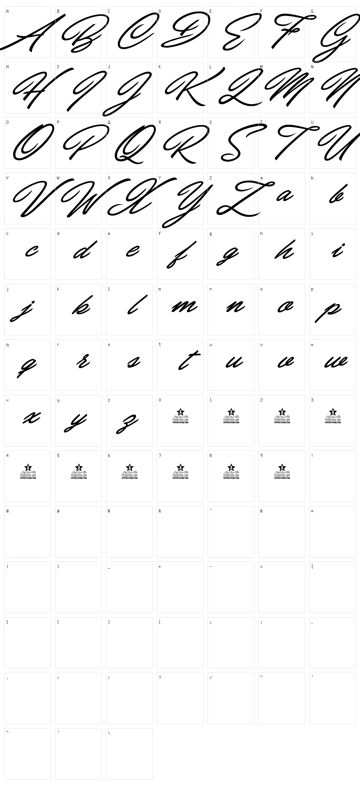 Carolina Hills Character Set