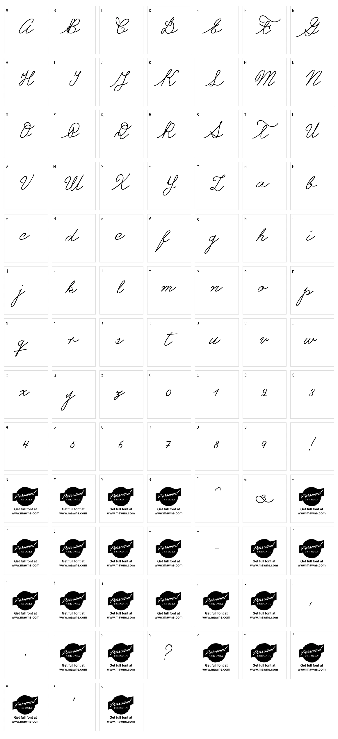 Castro Script Character Set