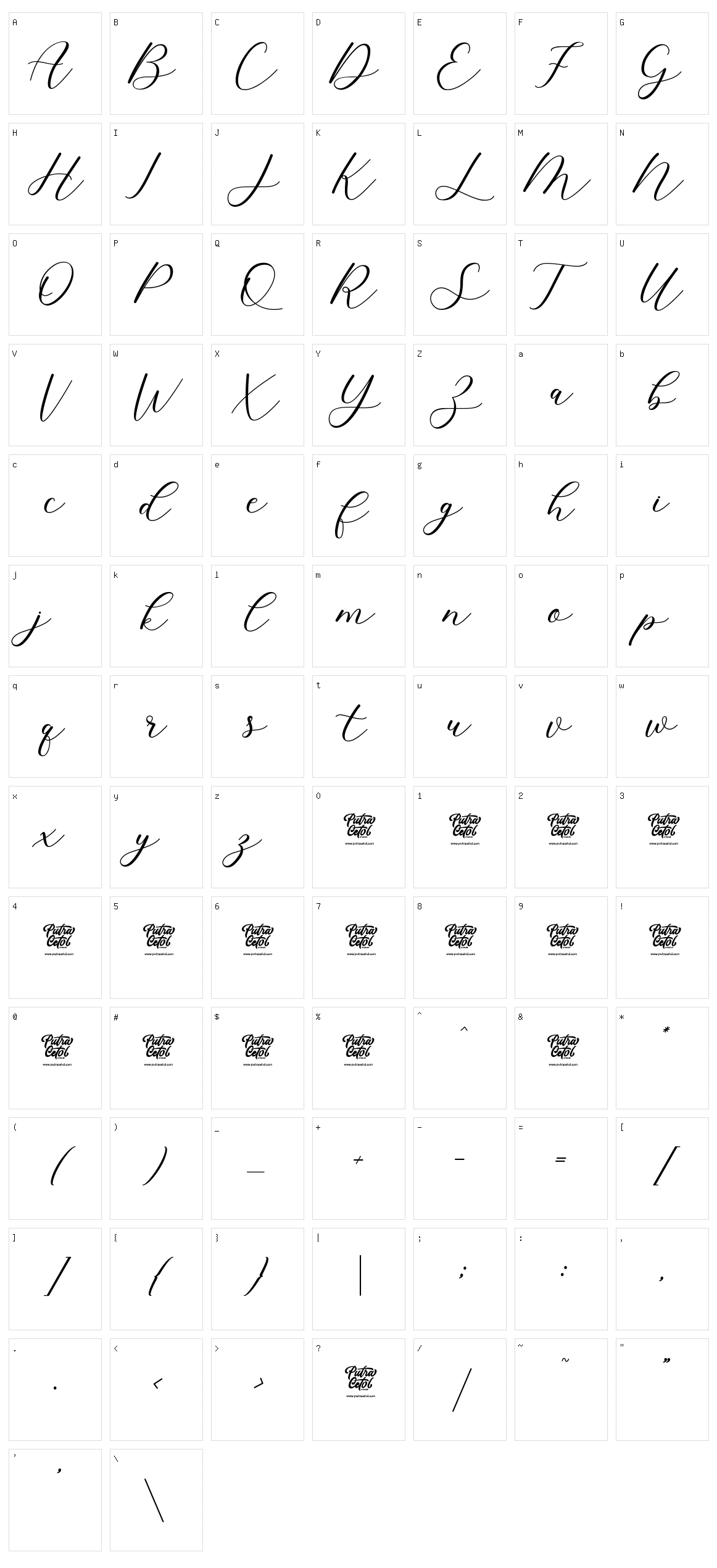 Cavilay Script Character Set