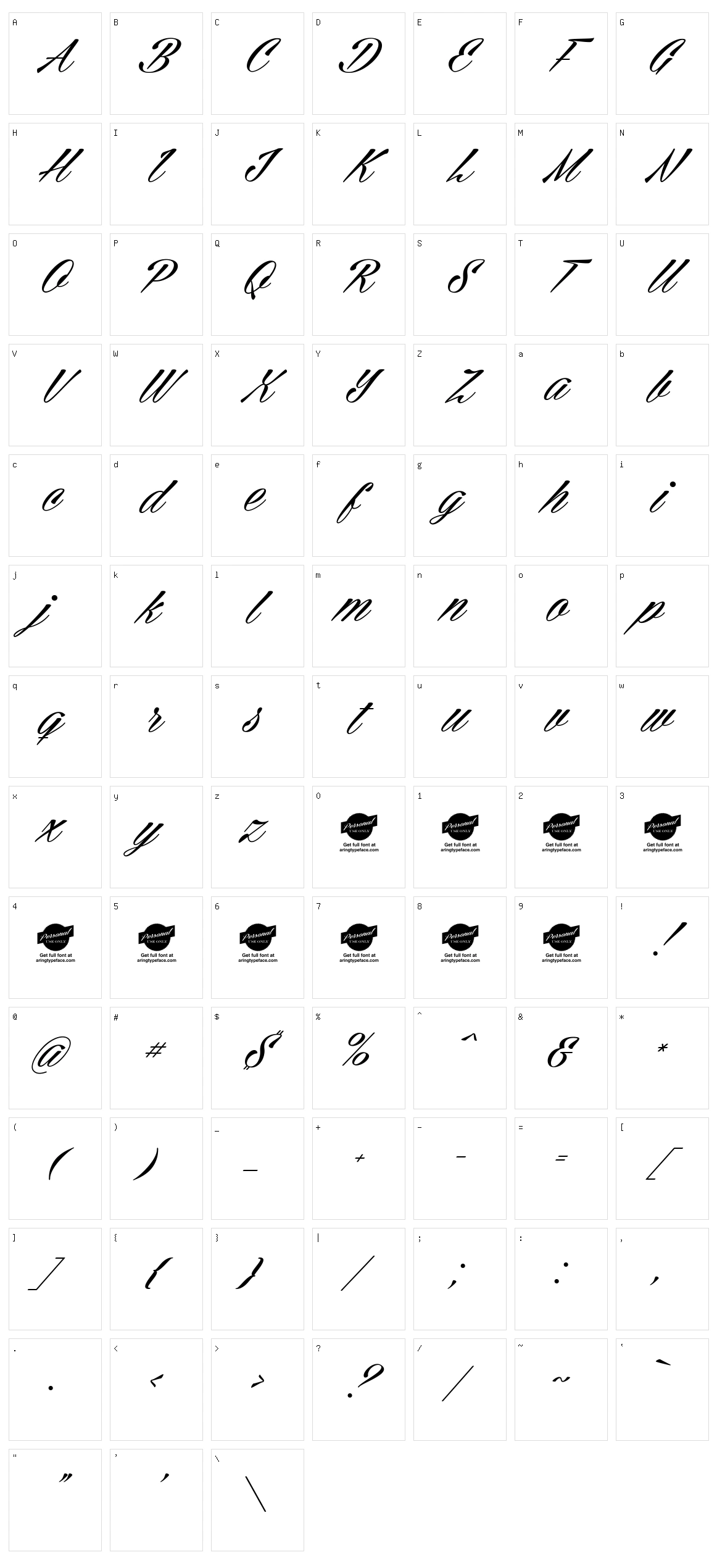 Cellos Script Character Set