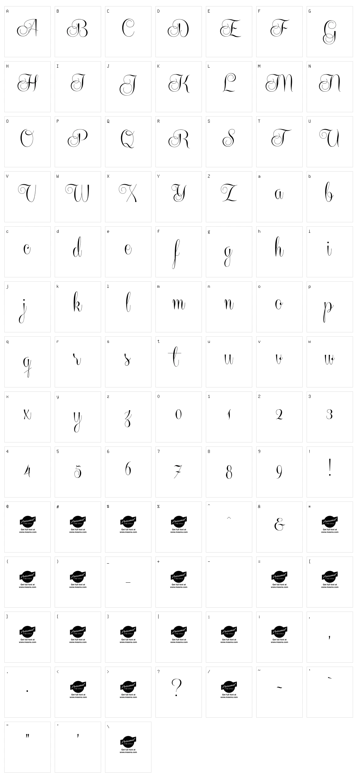 Centeria Script Character Set
