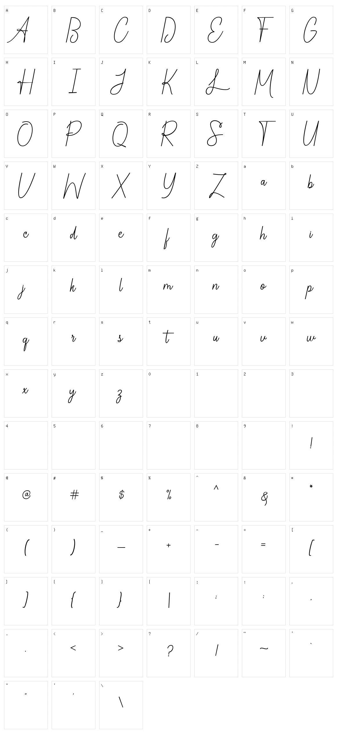Chandelle Signatures Script Character Set