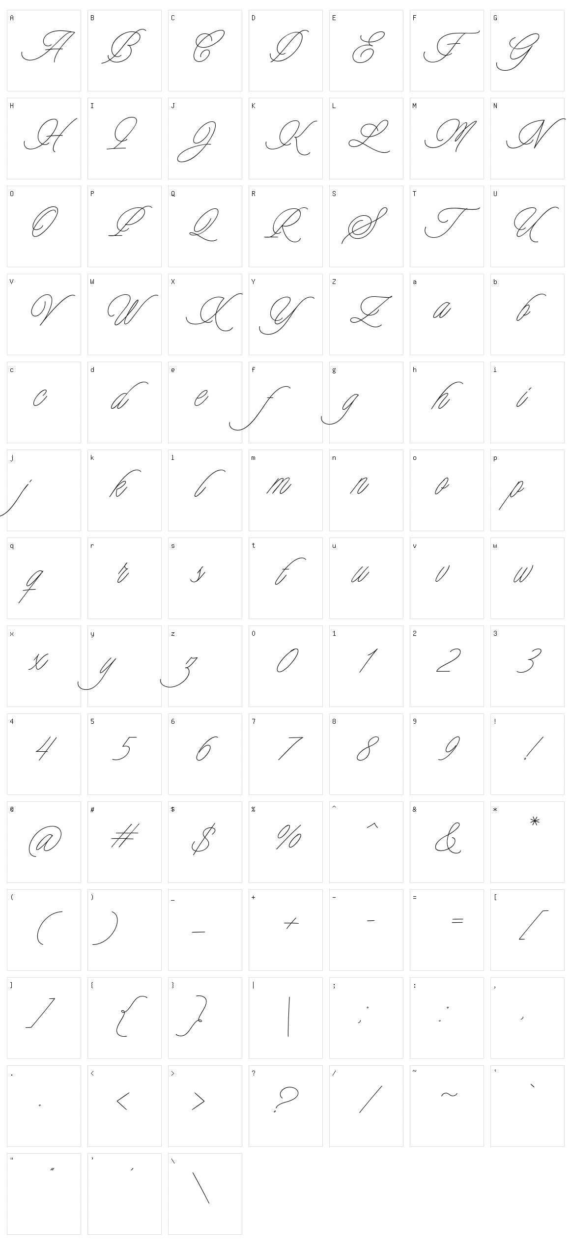 Charmline Script Character Set