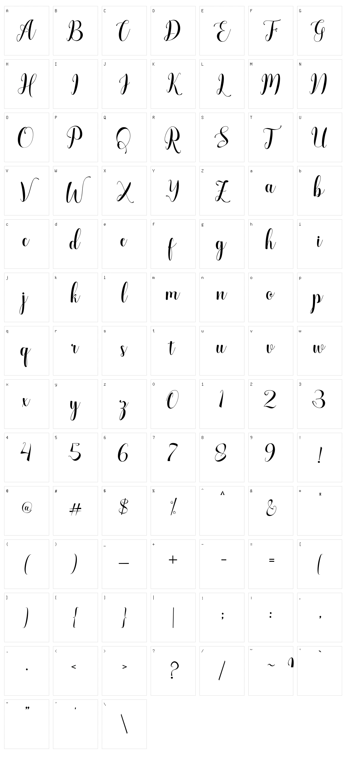 Chaster Script Character Set
