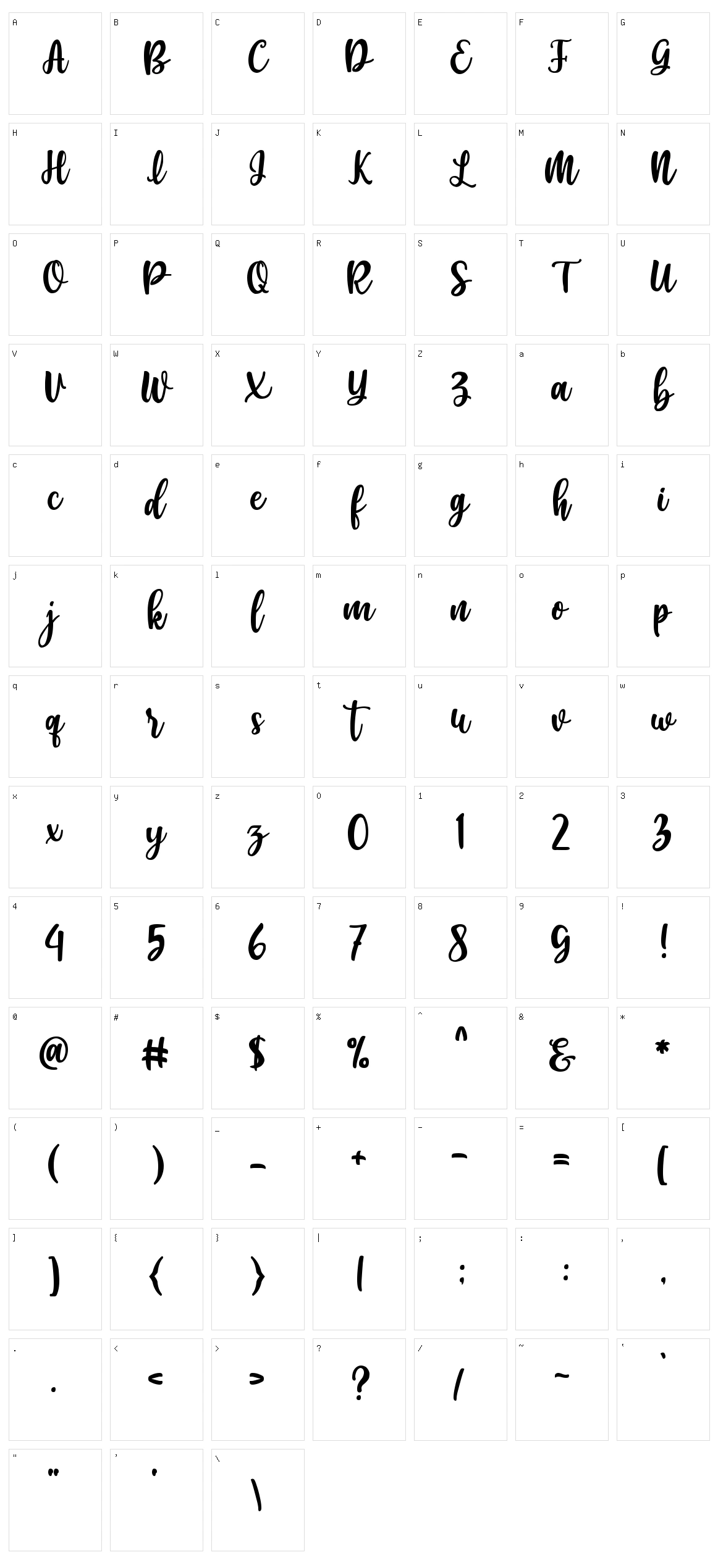 Cherry Blossom Script Character Set