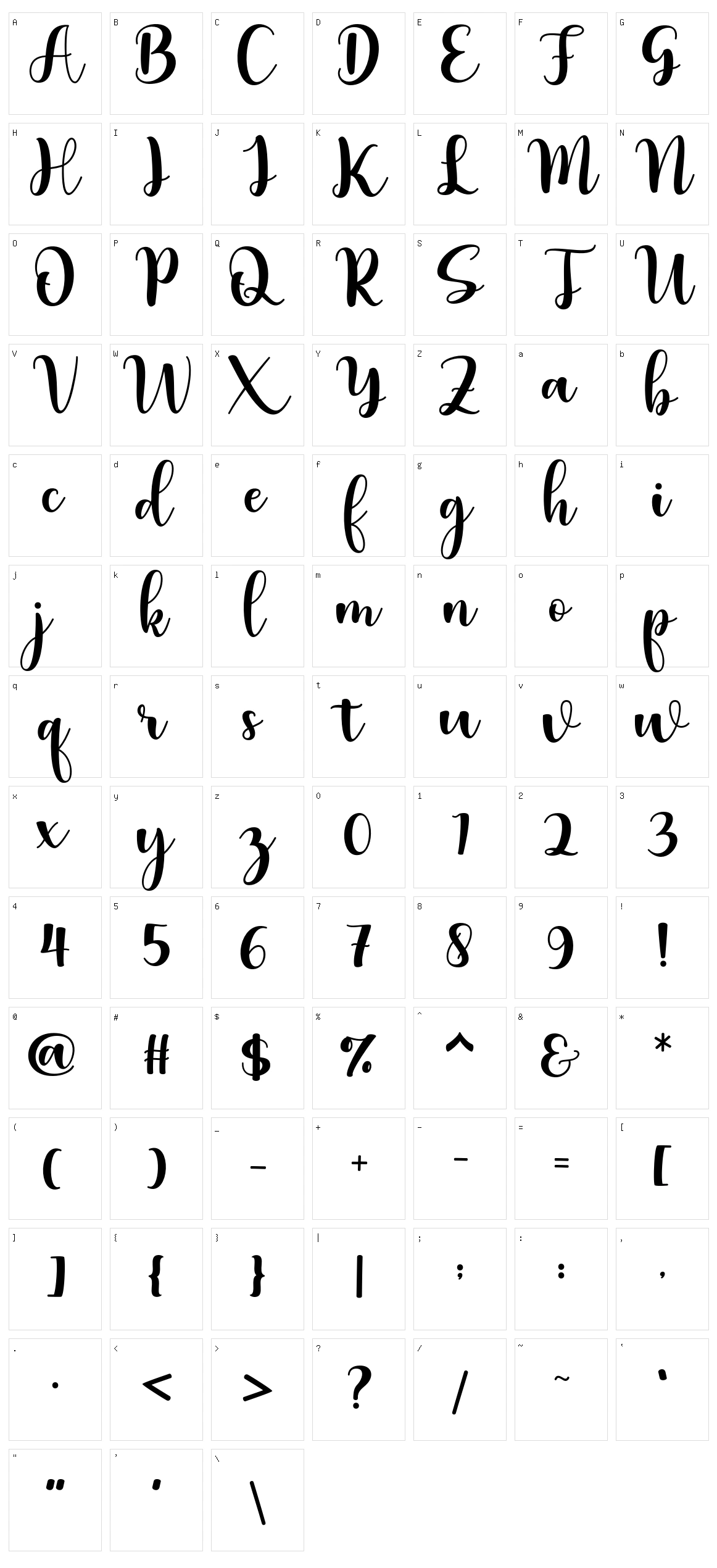 Christiana Script Character Set