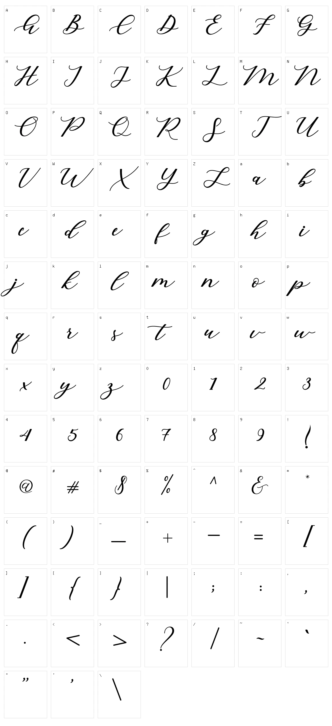 Cintya Script Character Set