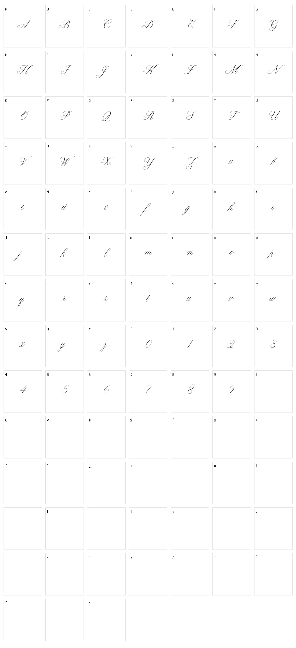 Claudya Script Character Set