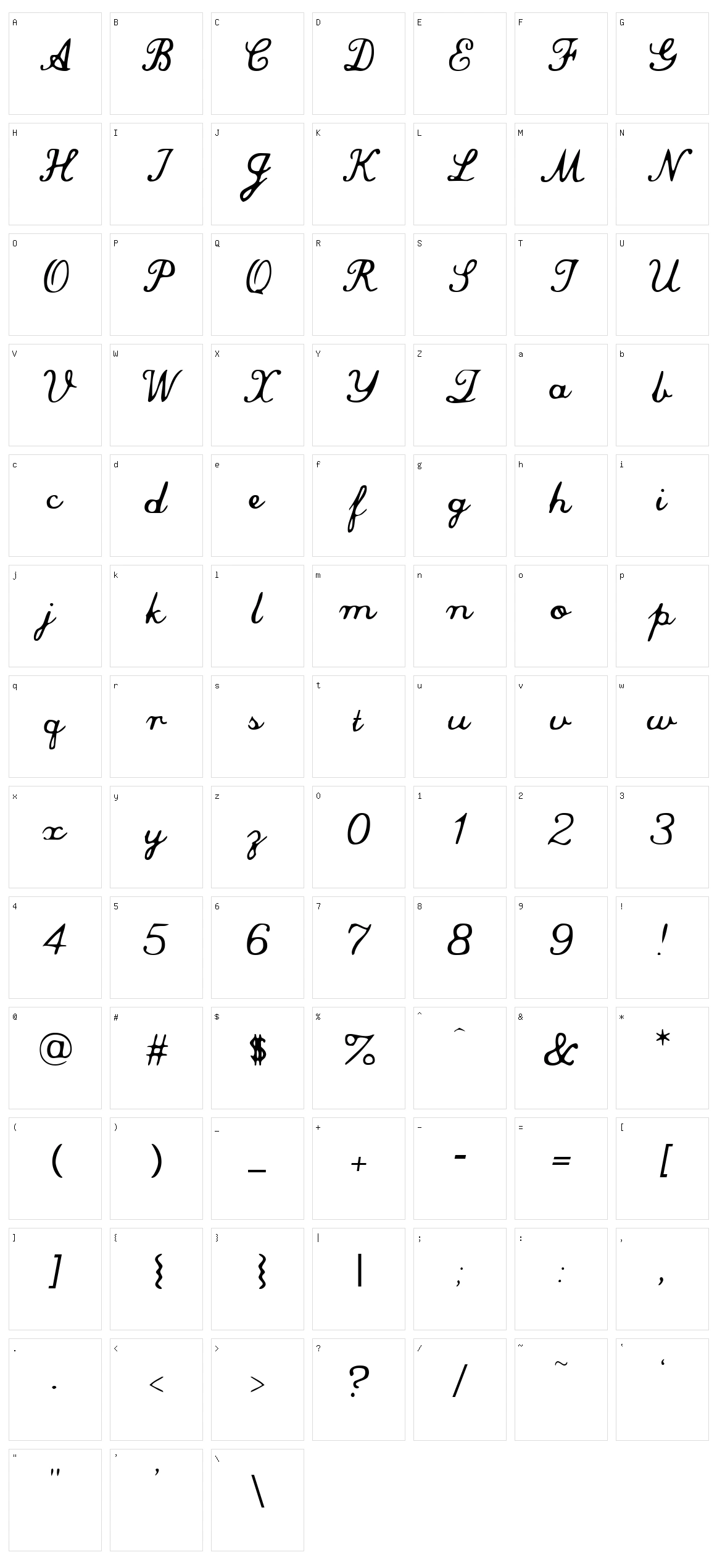 Commercial Script Character Set