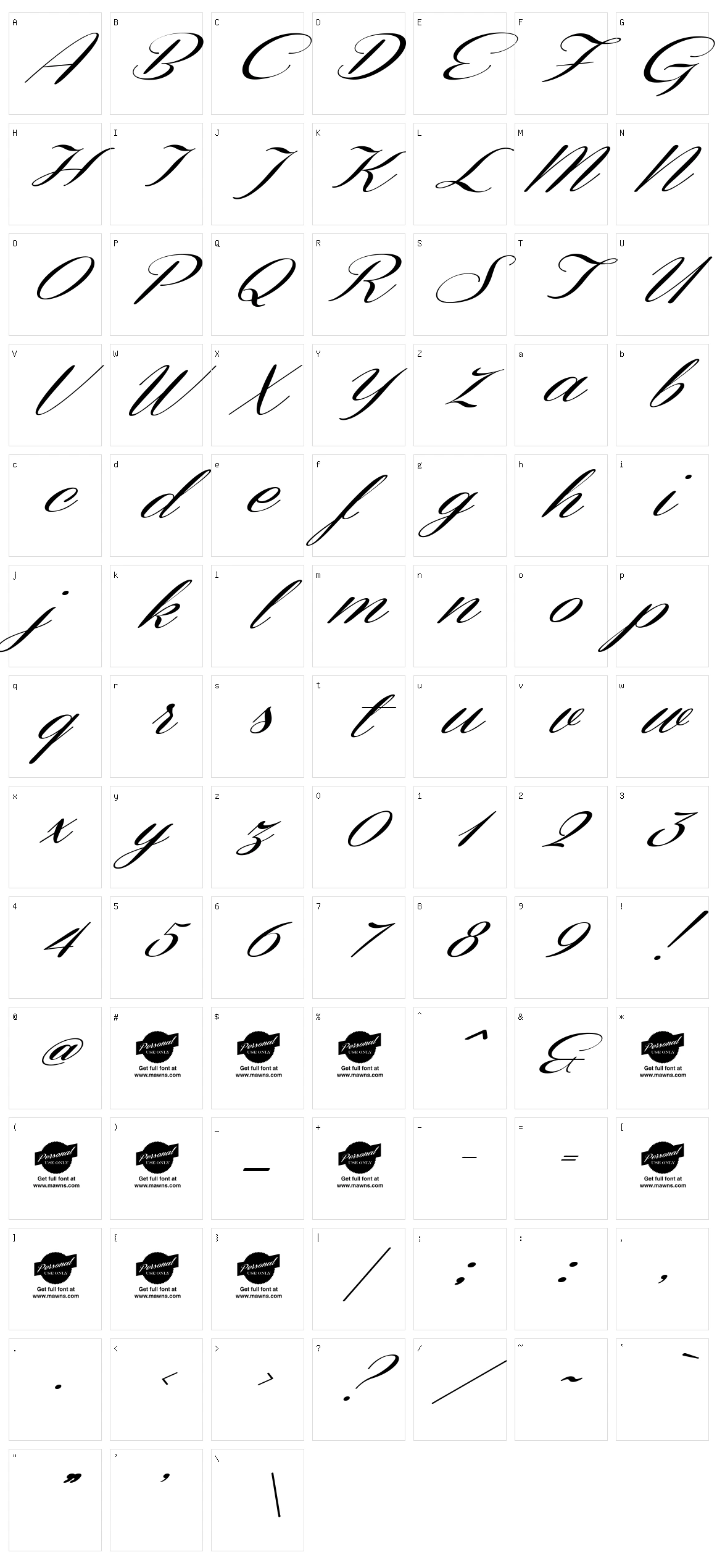Coneria Script Character Set