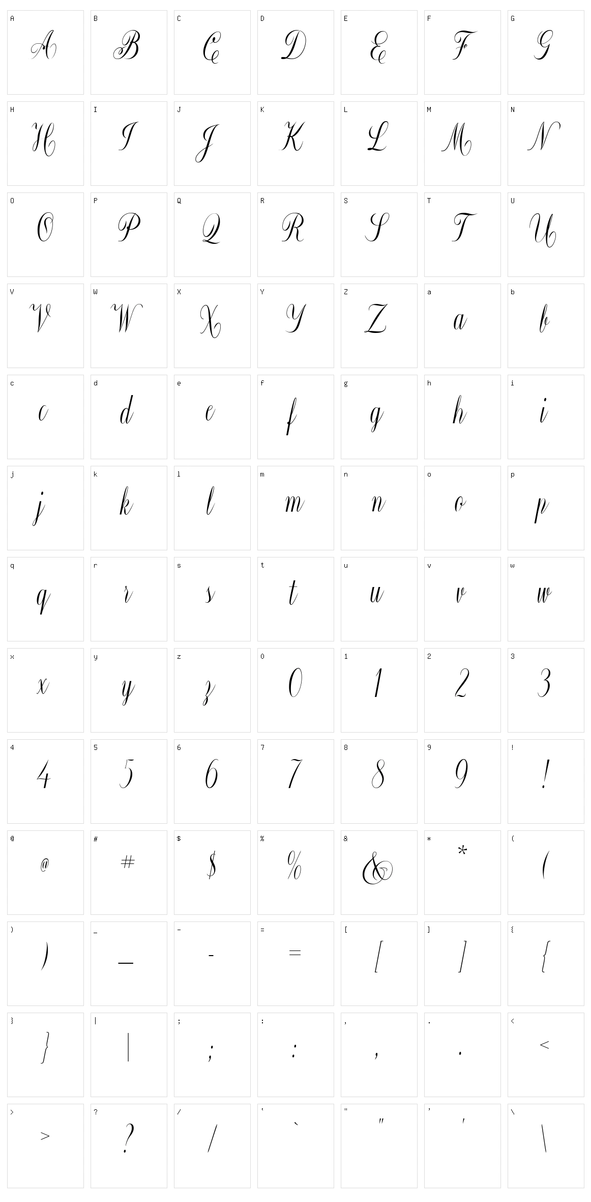 Constancia Script Character Set