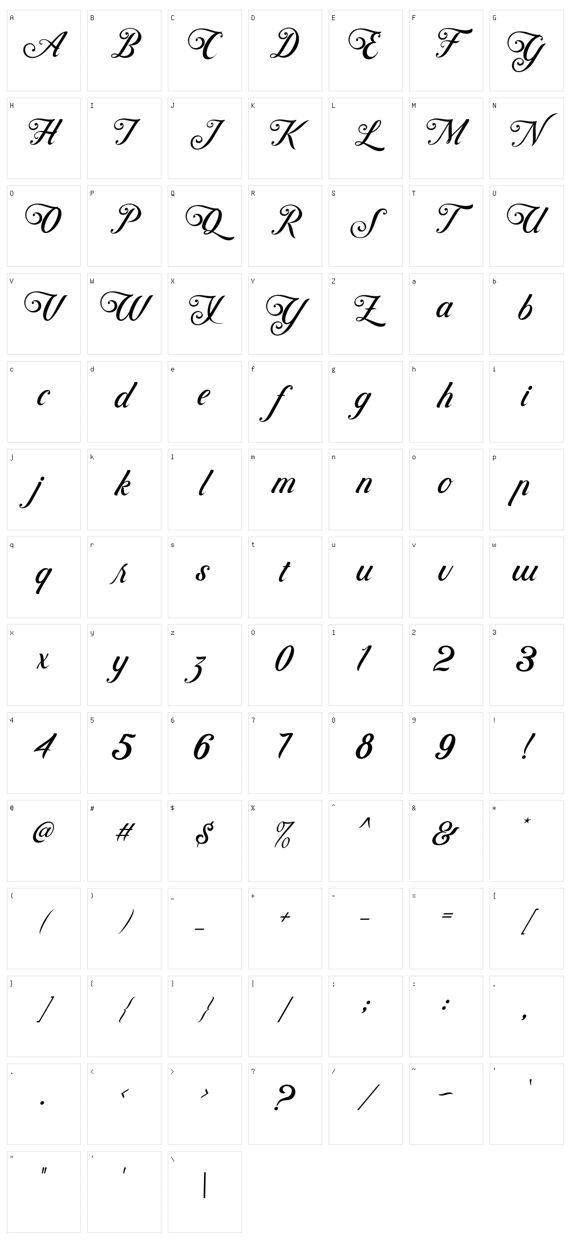 Controwell Script Character Set