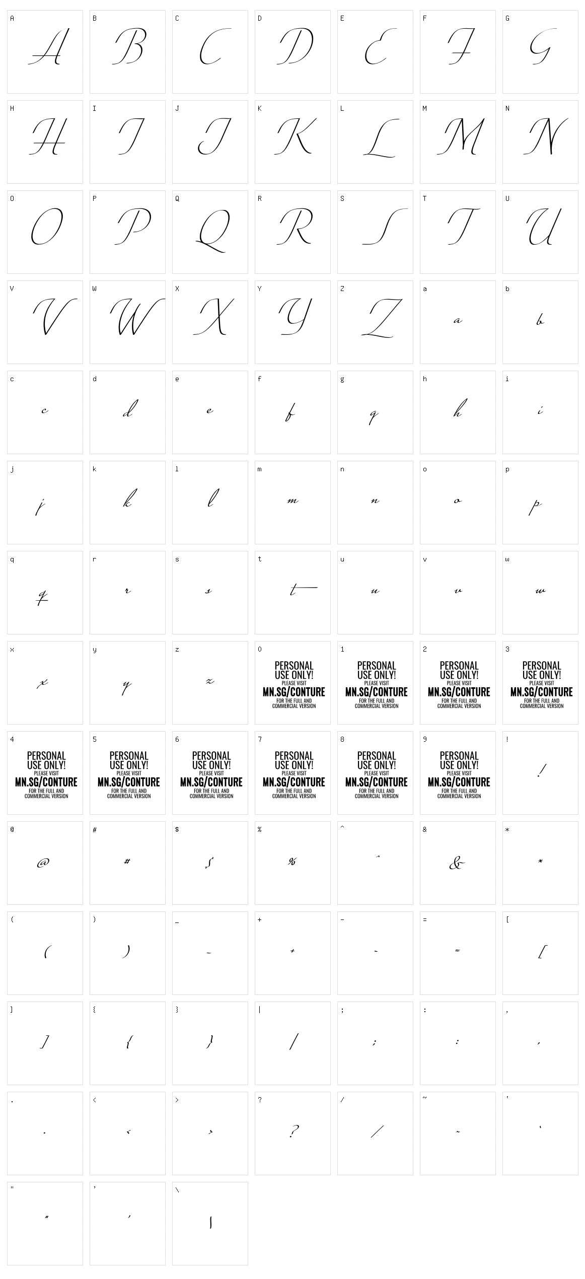 Conture Script Character Set