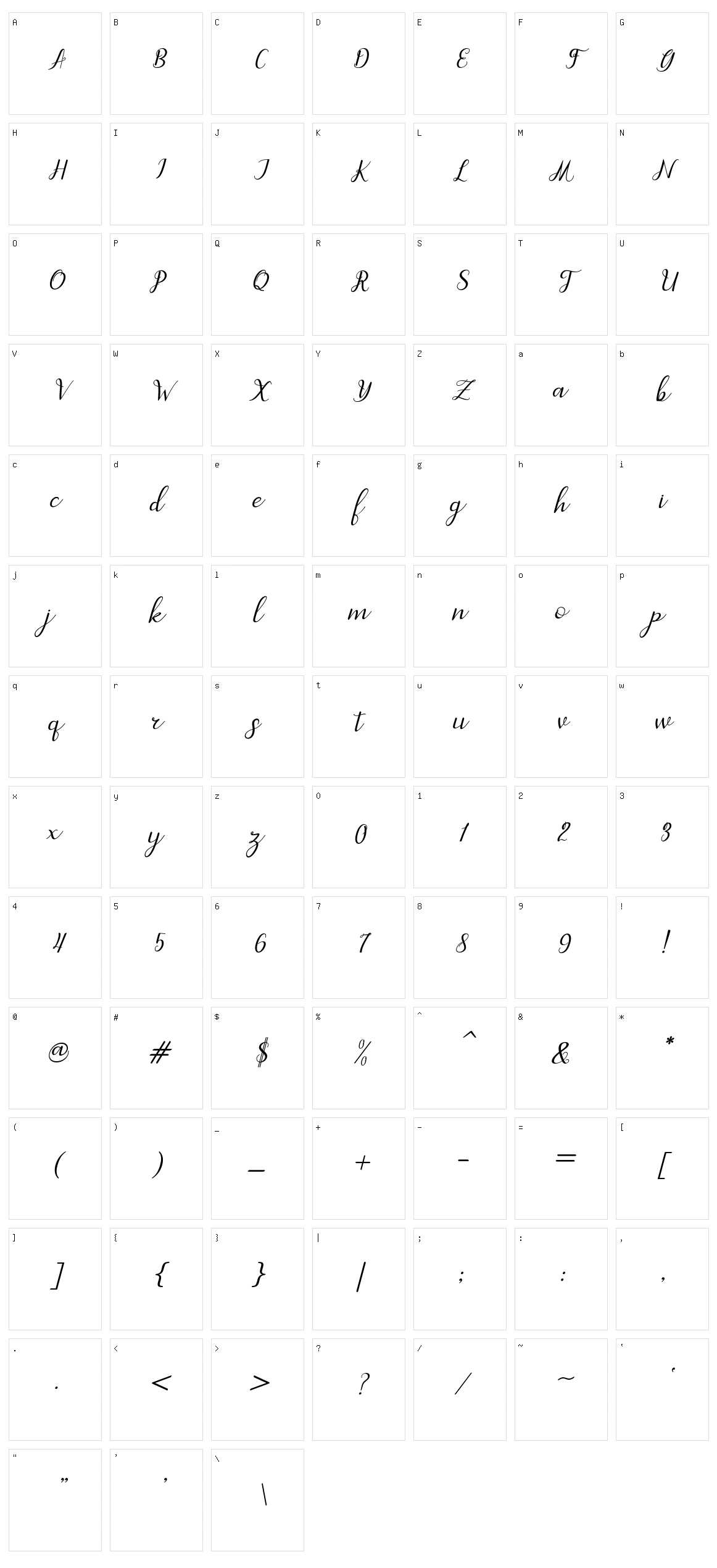 Dahlia Script Character Set