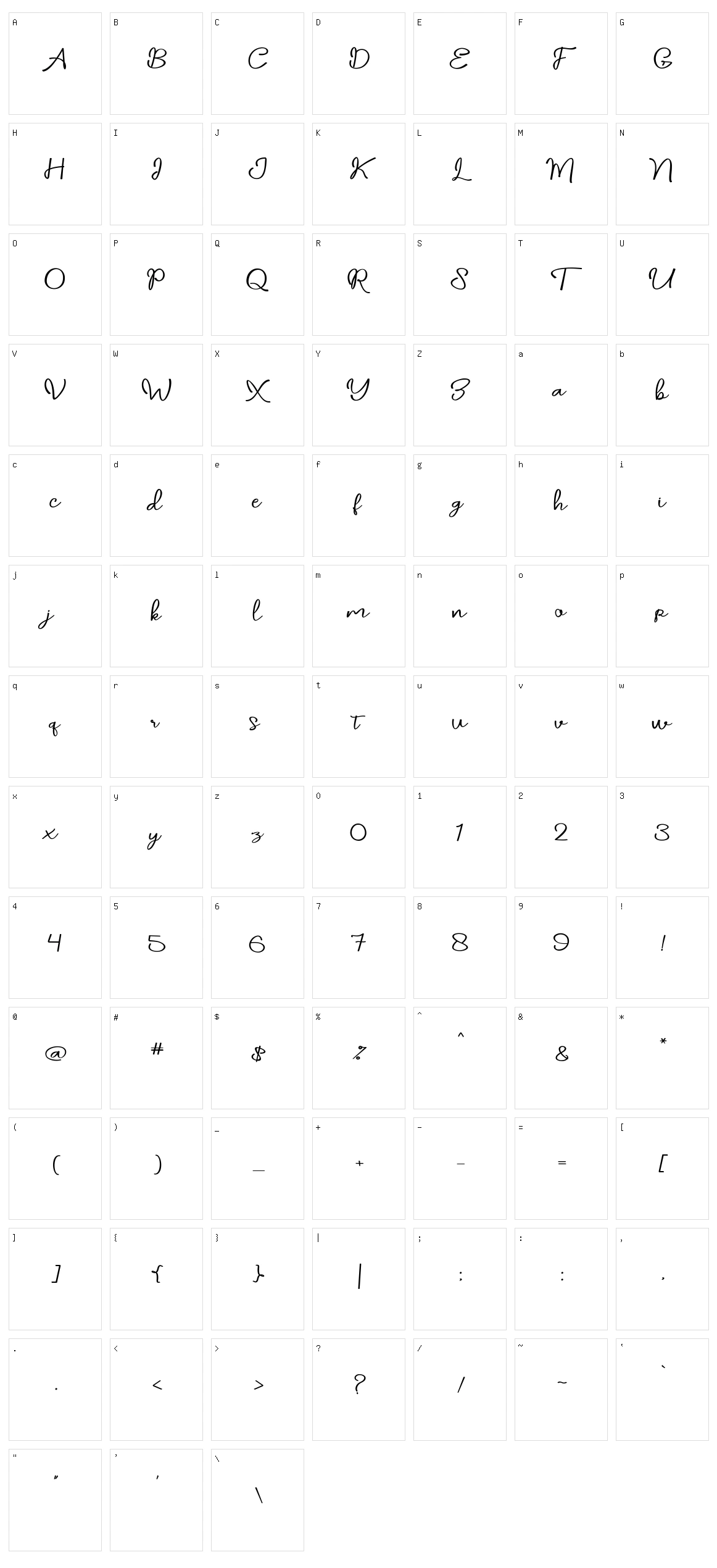 Daniella Script Character Set