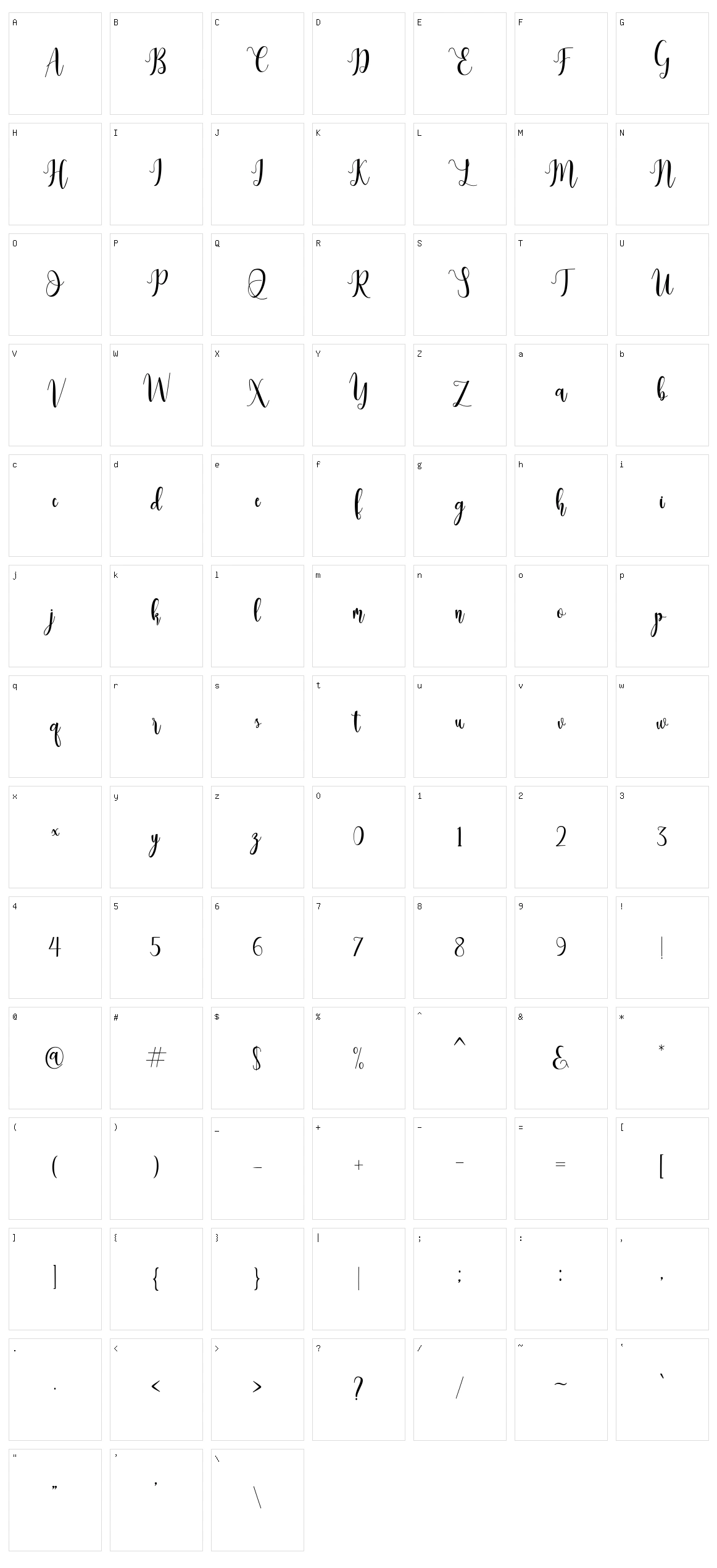 Dealove Script Character Set