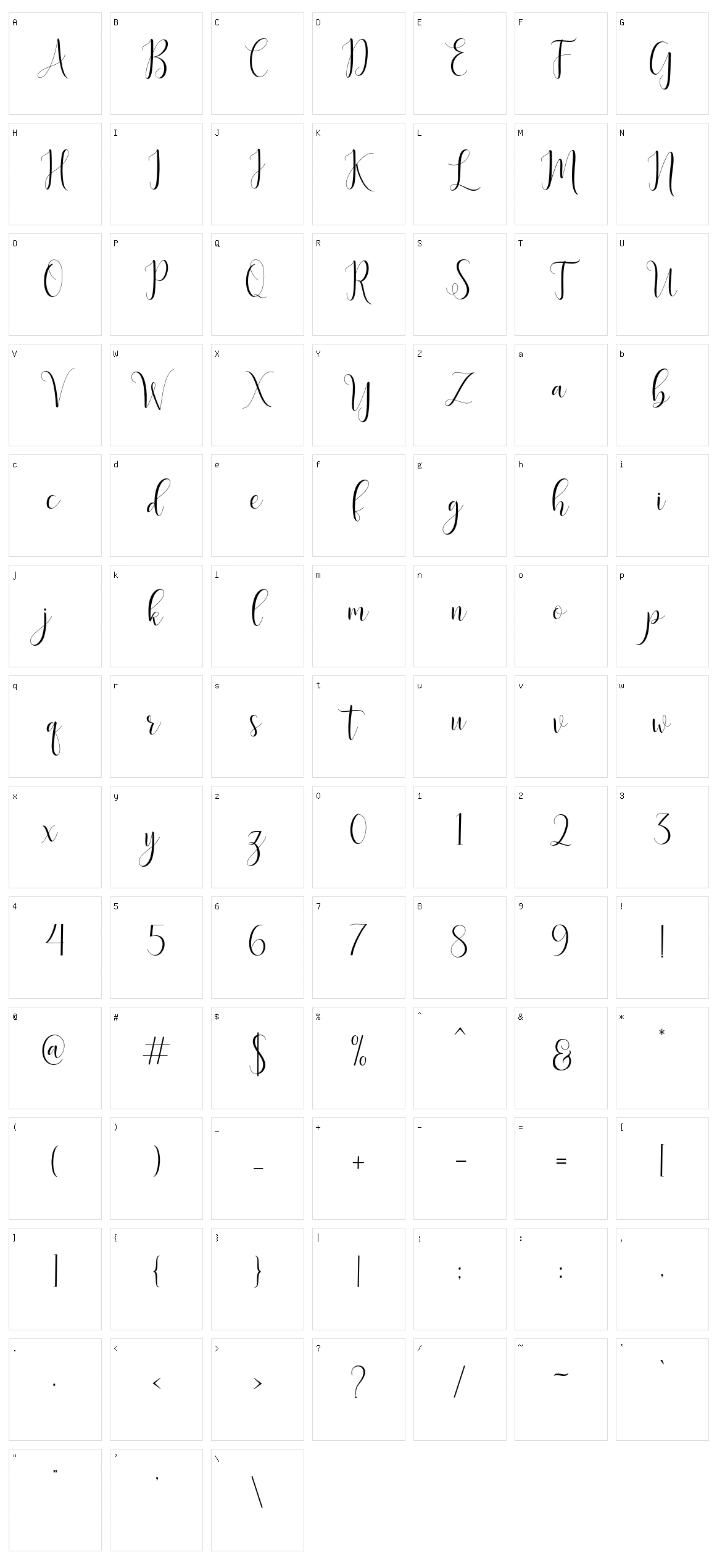 Delight Script Character Set