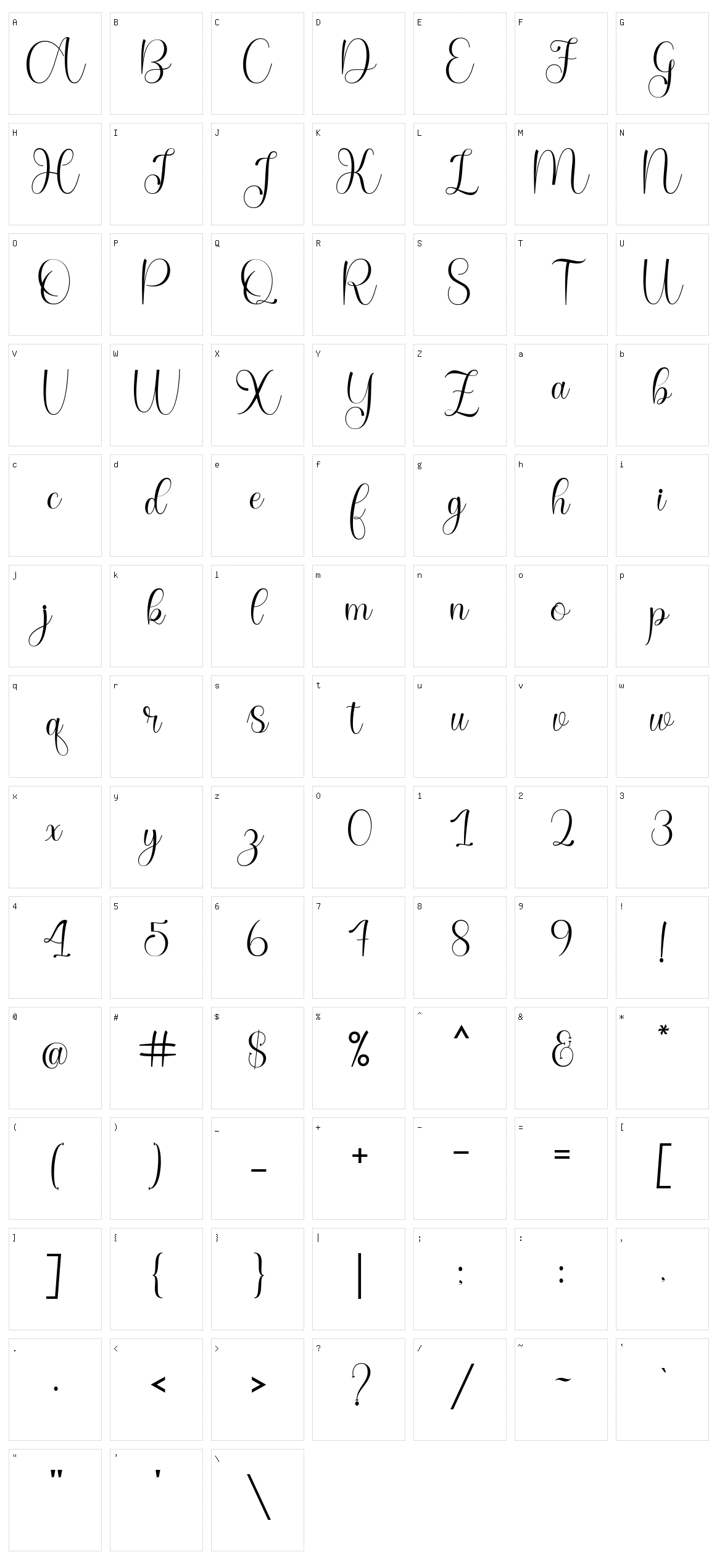 Derlina Script Character Set