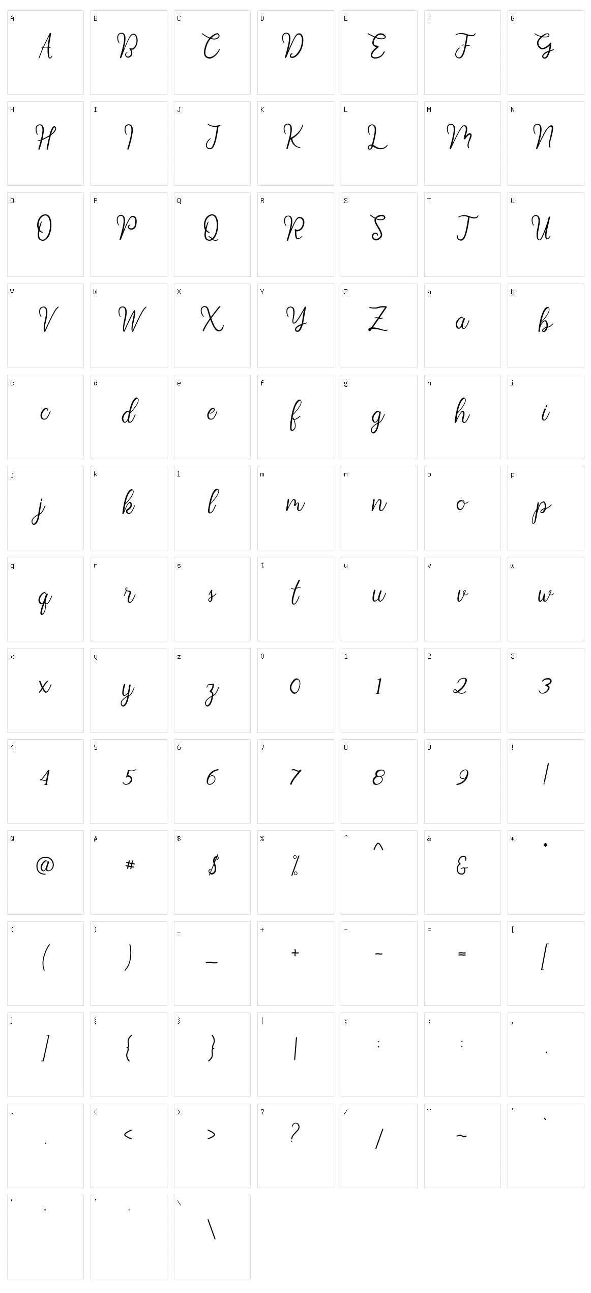 Diana Script Character Set