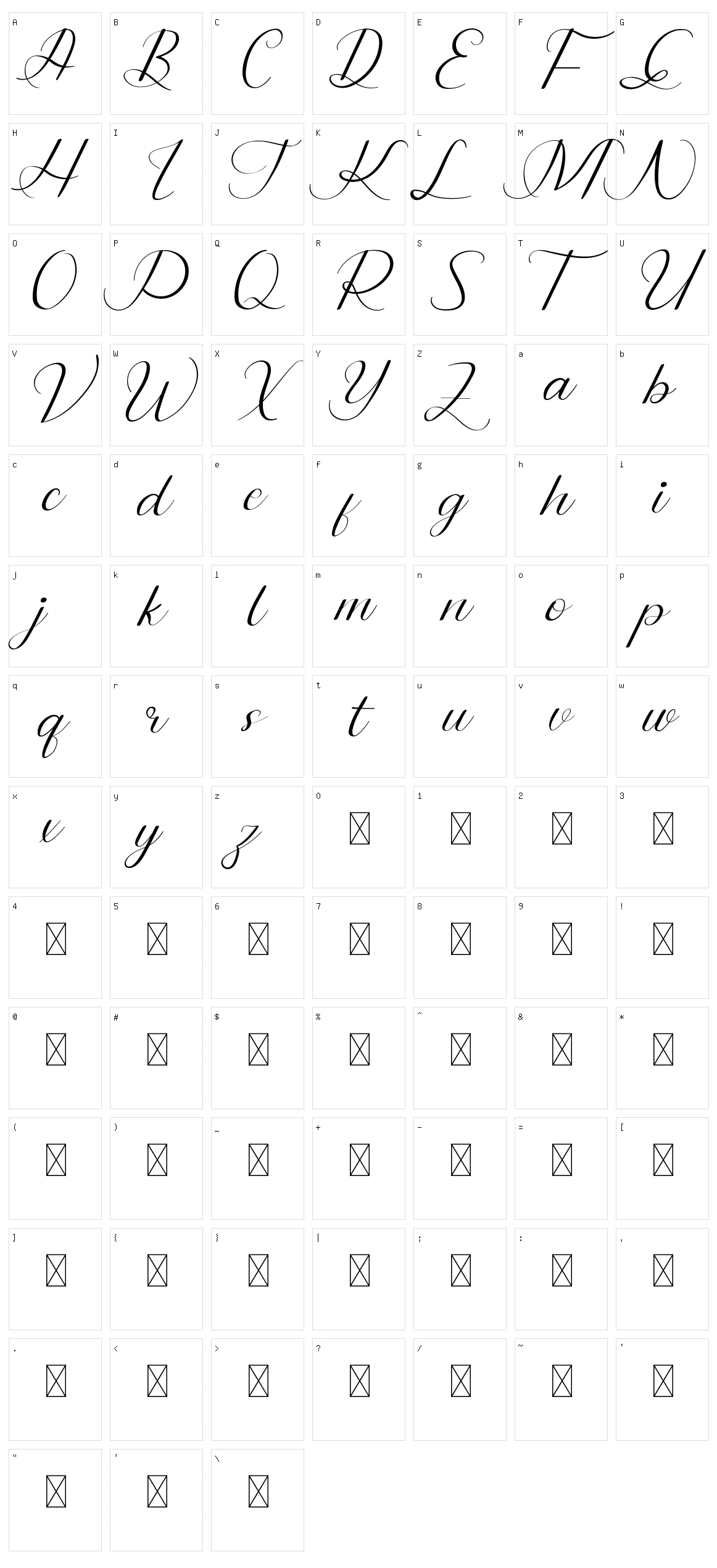 Dinernighty Character Set