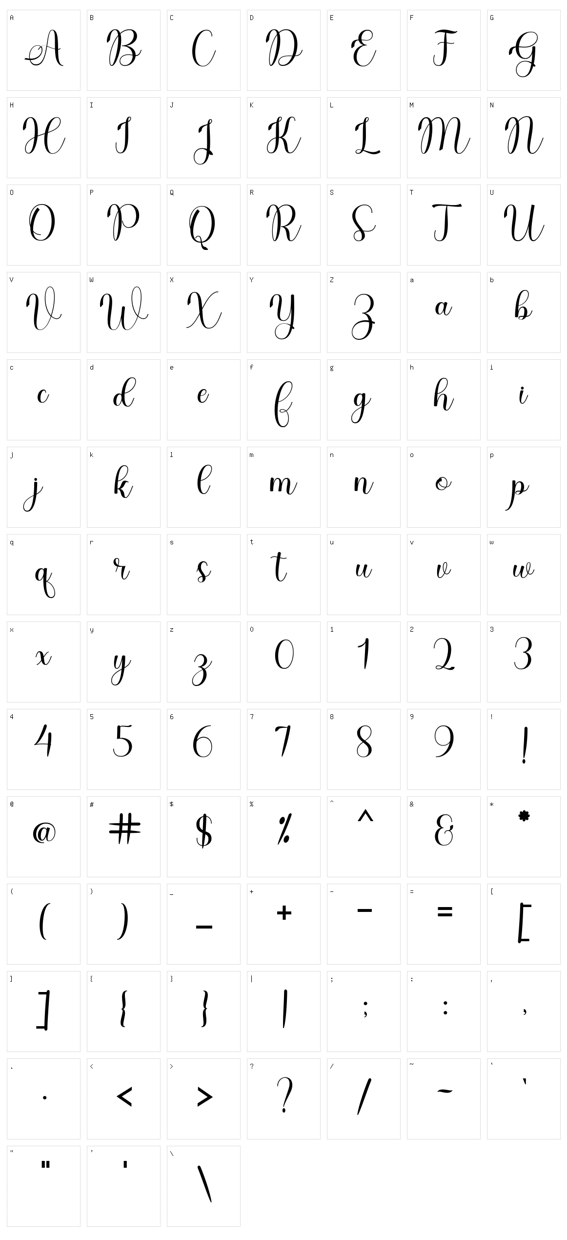 Dona Doni Script Character Set