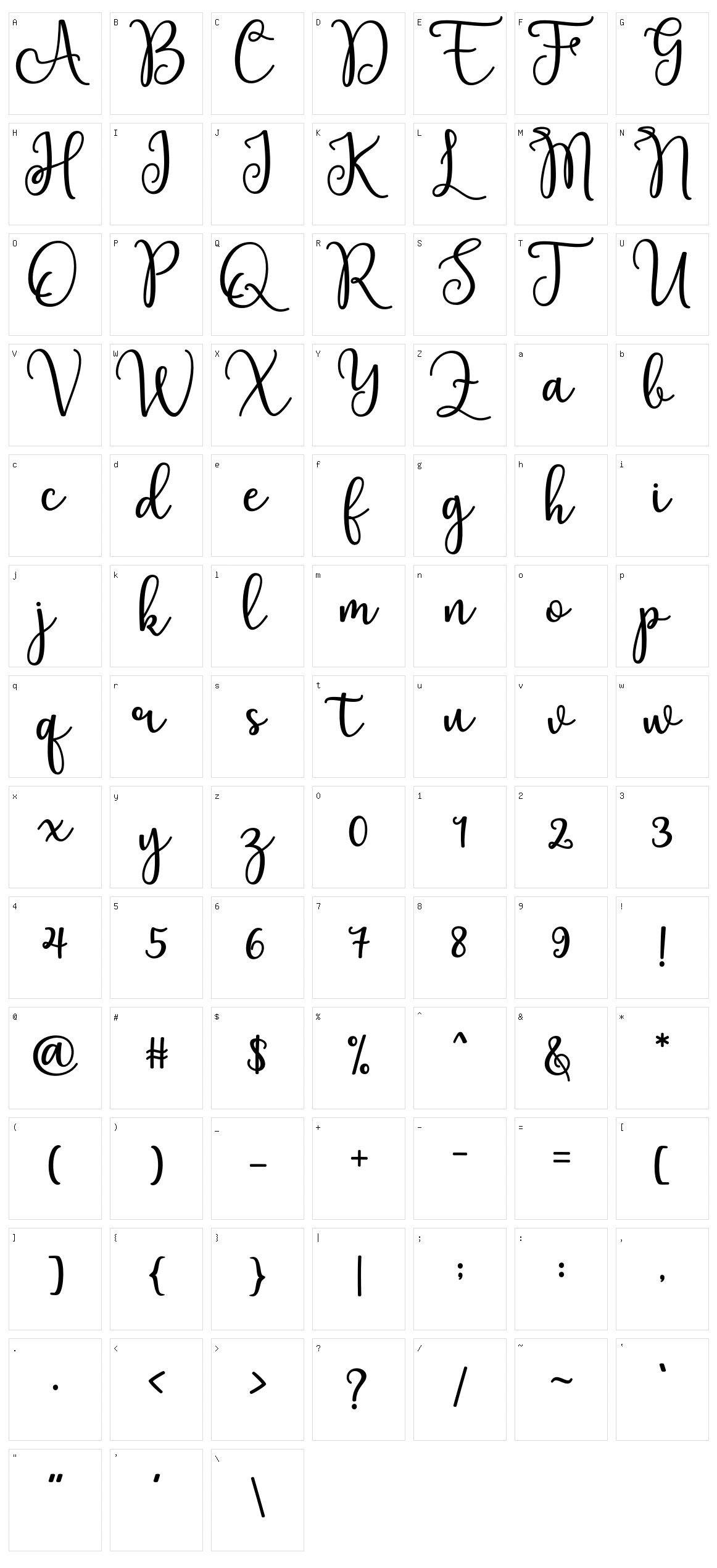 Elation Script Character Set