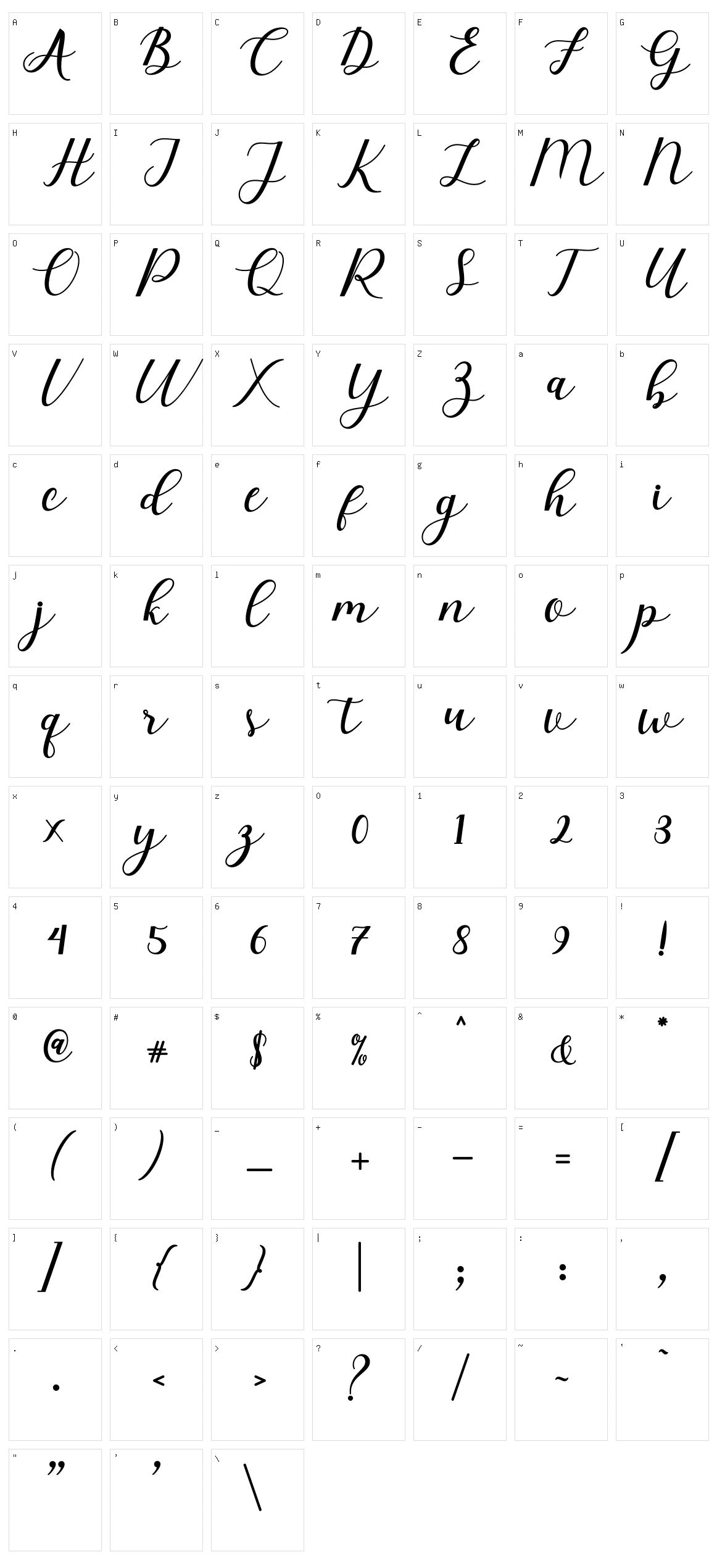 Elizabeth Script Character Set