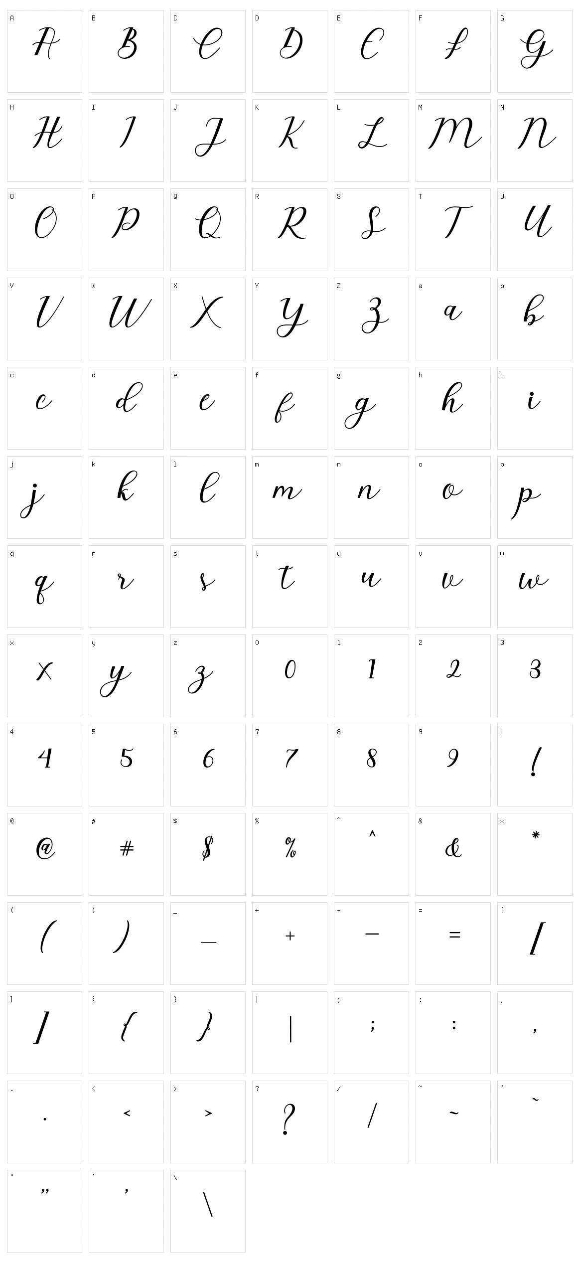 Emeley Script Character Set