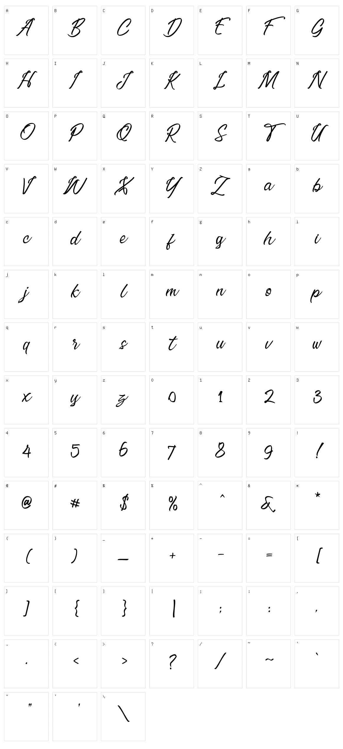 Erisblue Script Character Set