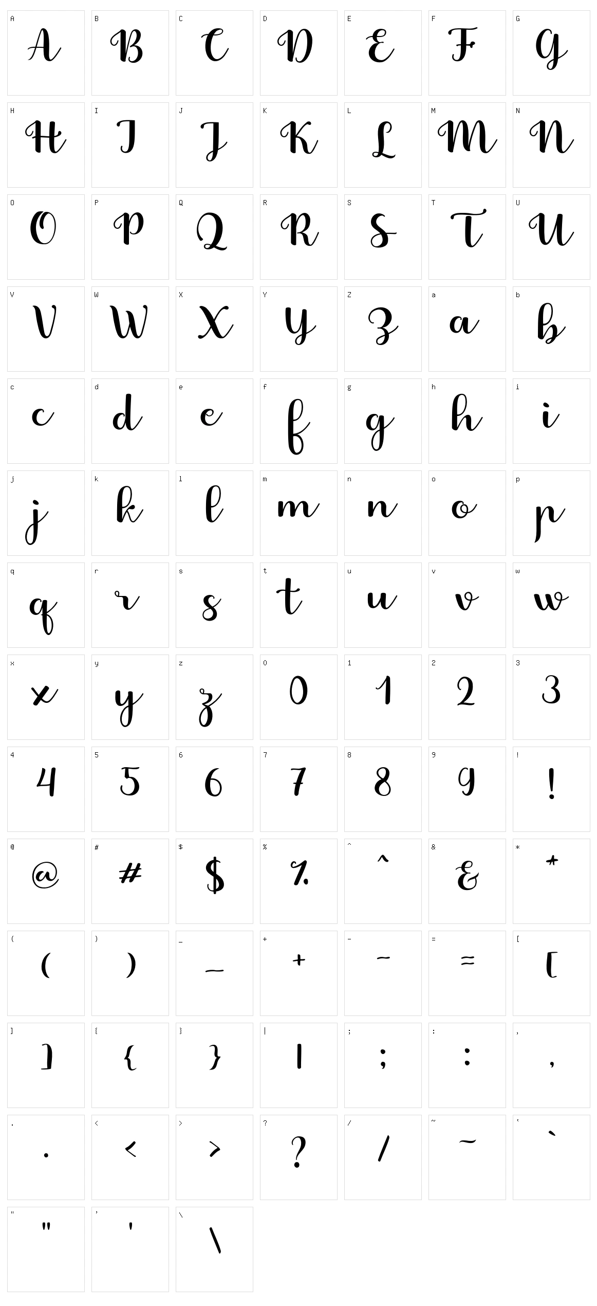 Fabitha Script Character Set