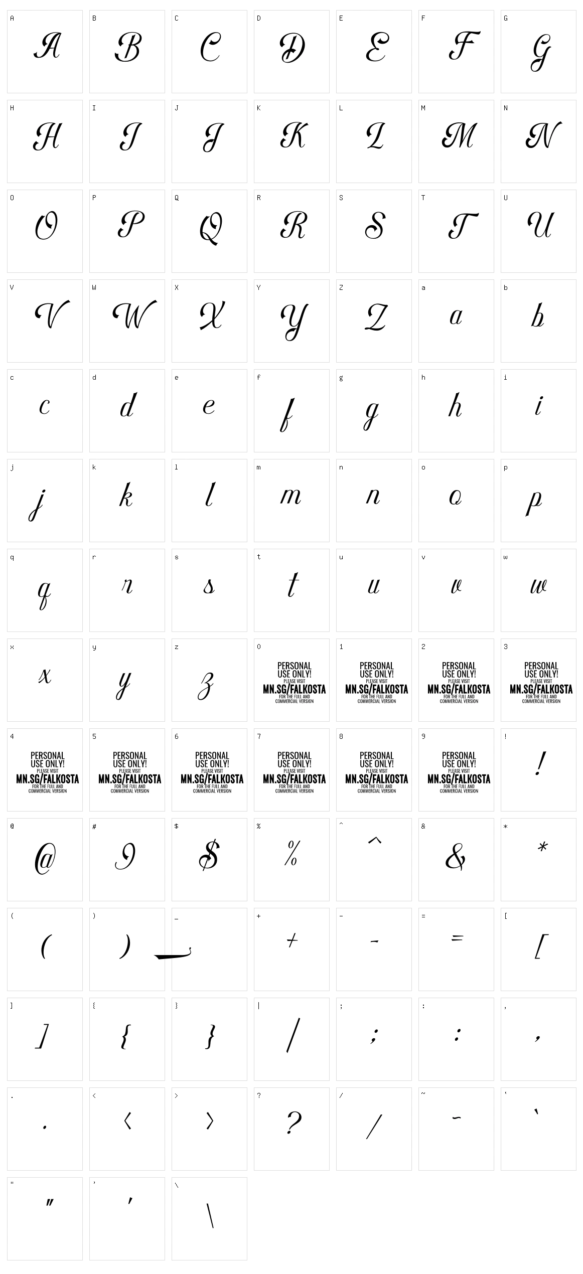 Falkosta Script Character Set