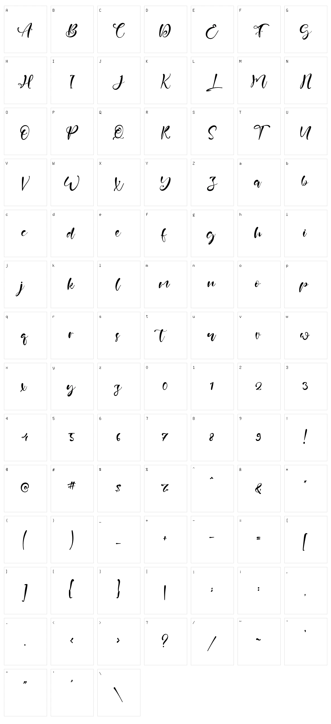 Febian Script Character Set