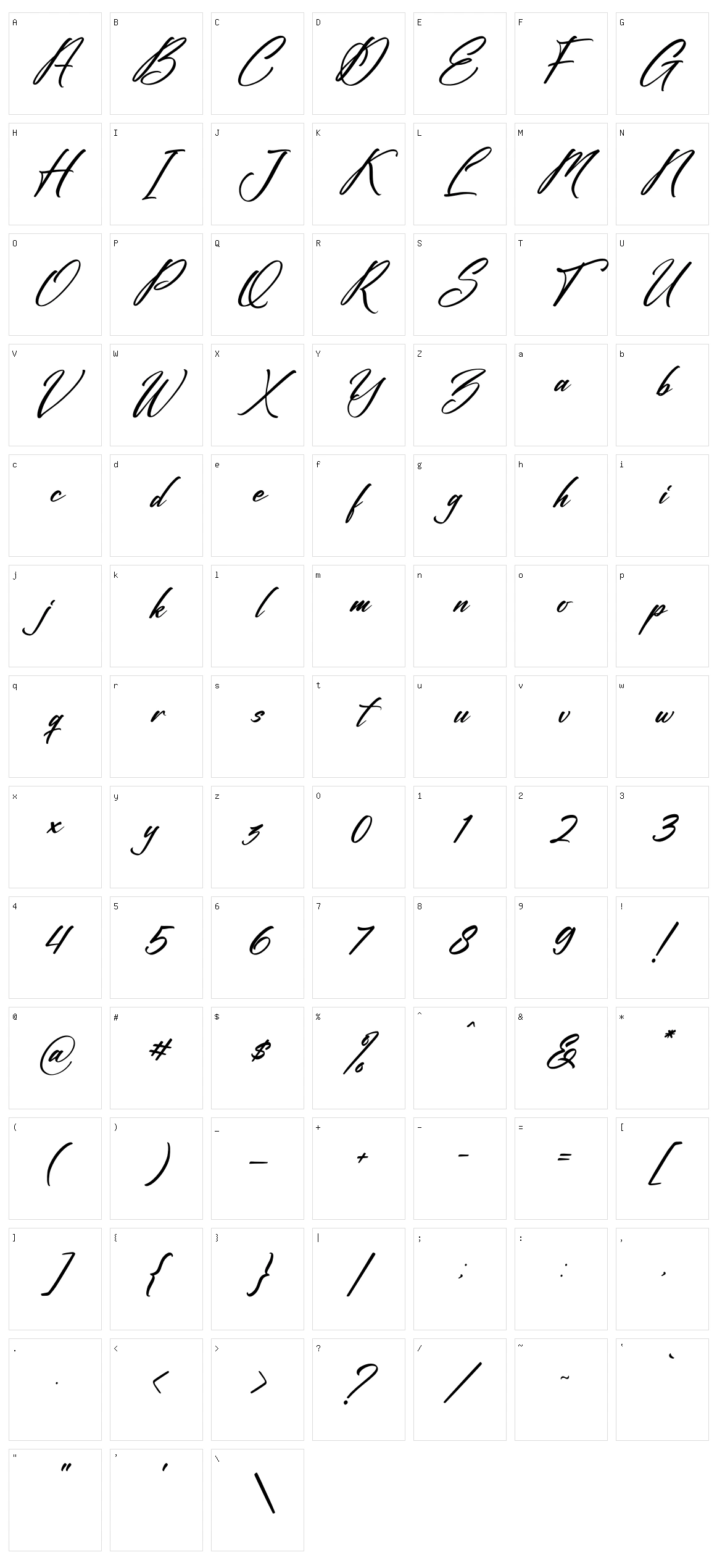Fighterland Script Character Set