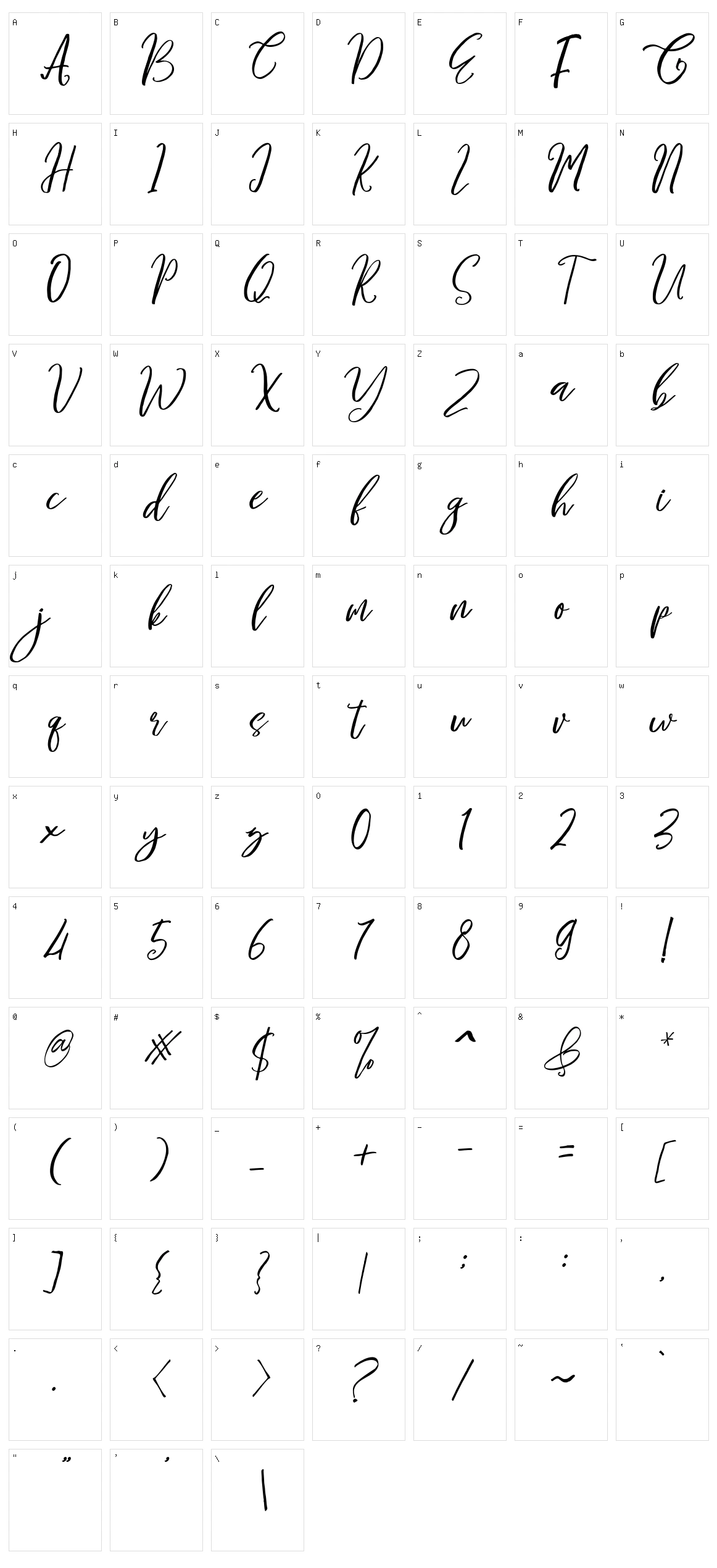 Frelline Script Character Set