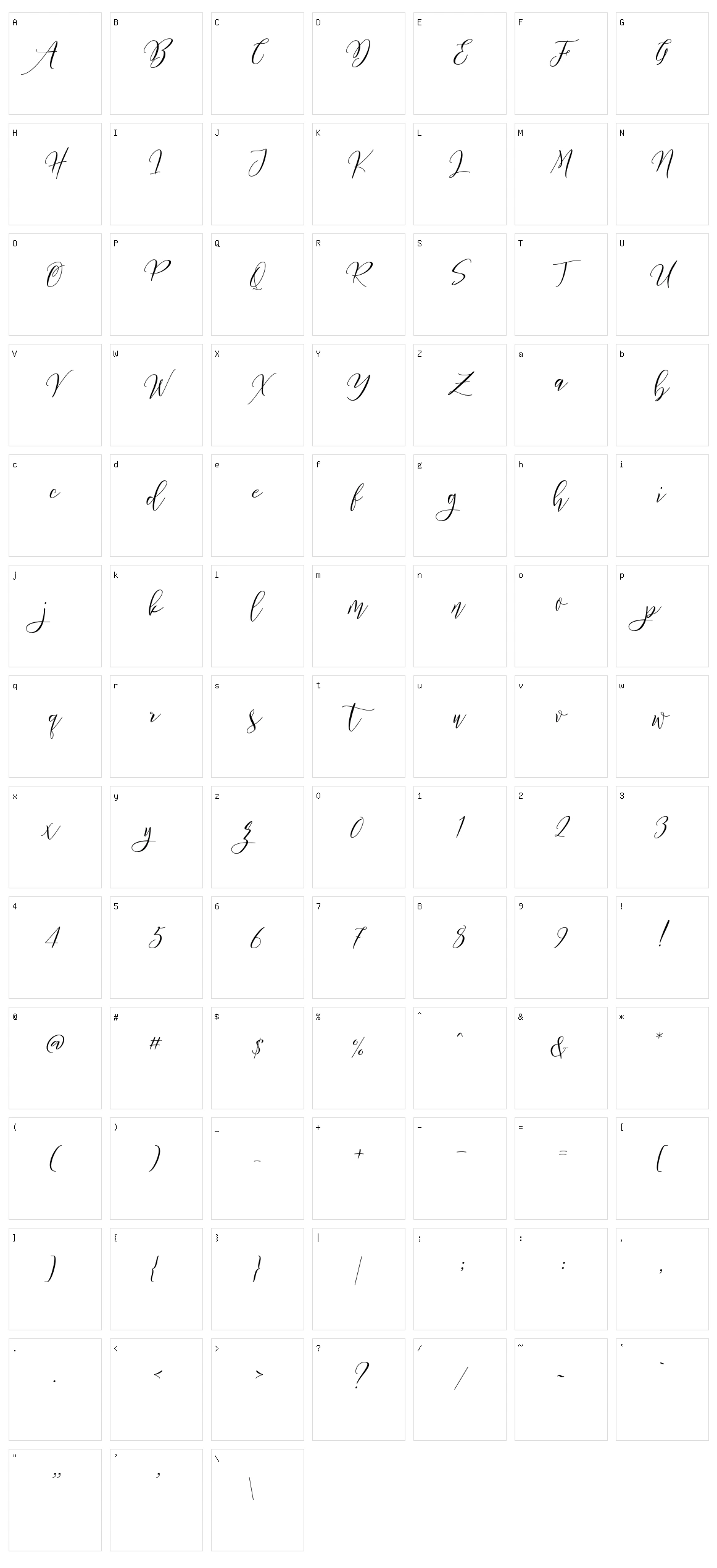 Frutilla Script Character Set