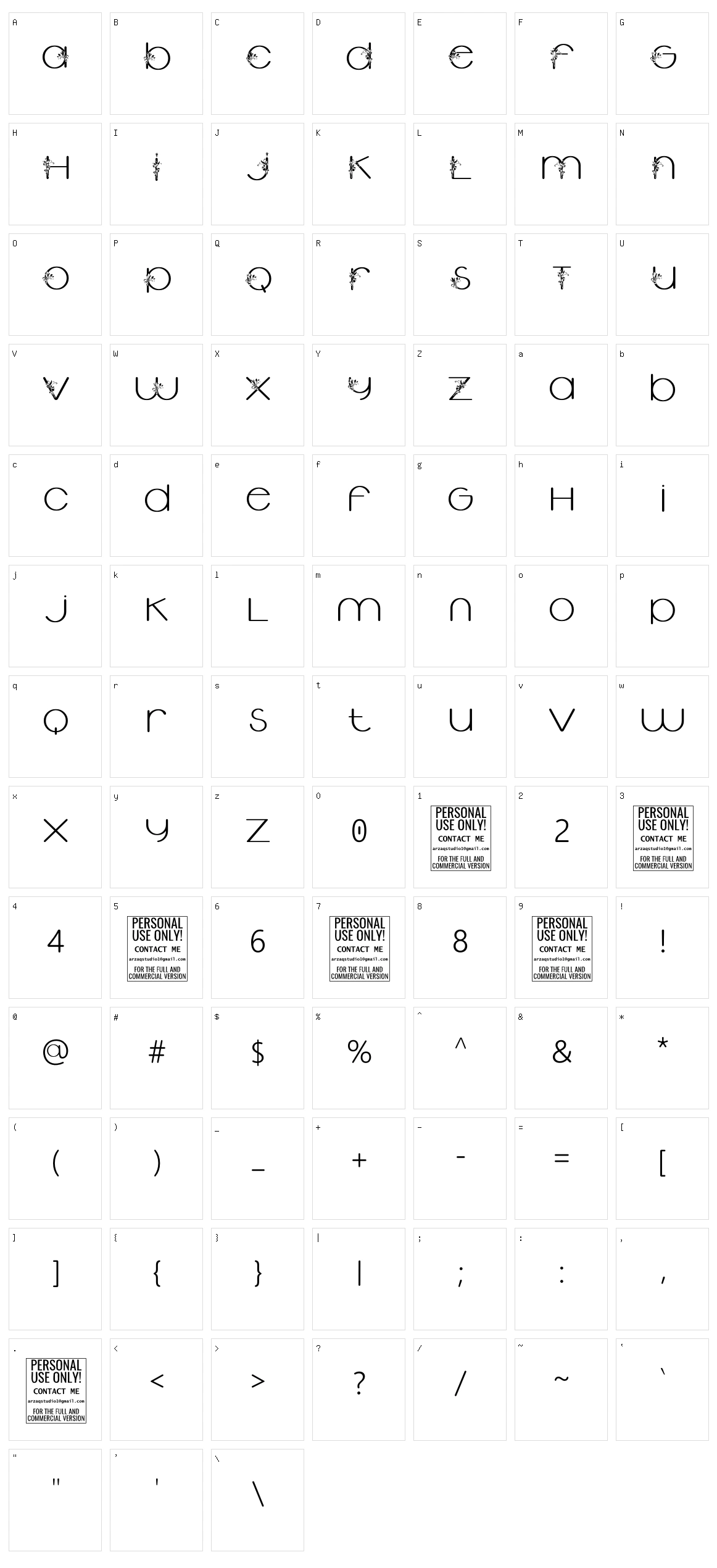 Garden Of Heaven Script Character Set