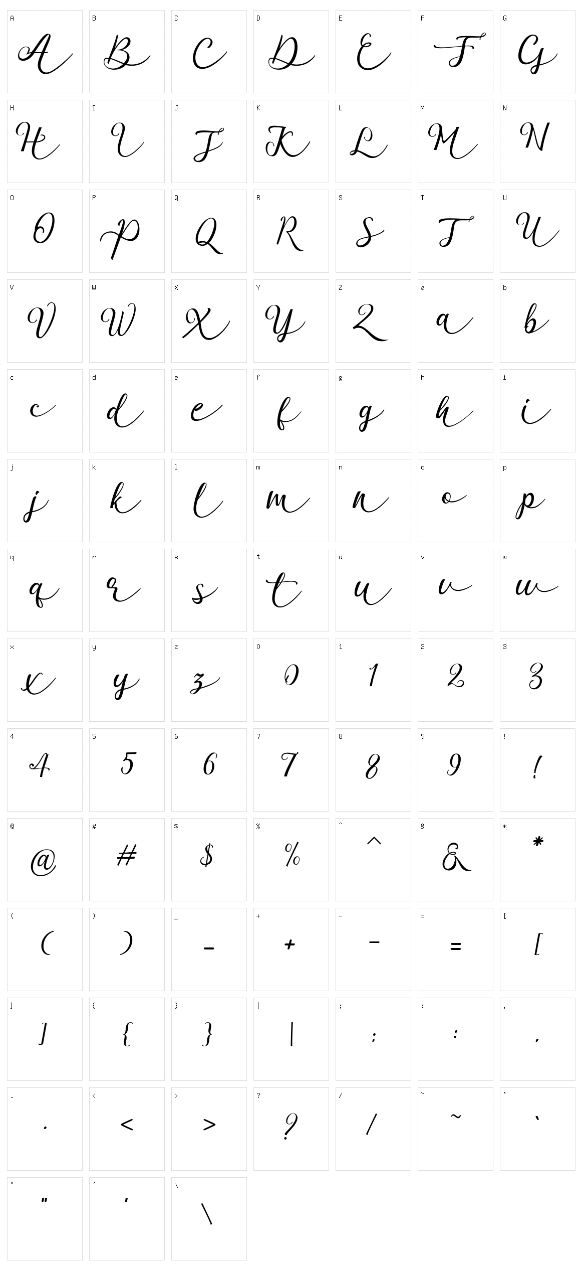 Garnita Script Character Set
