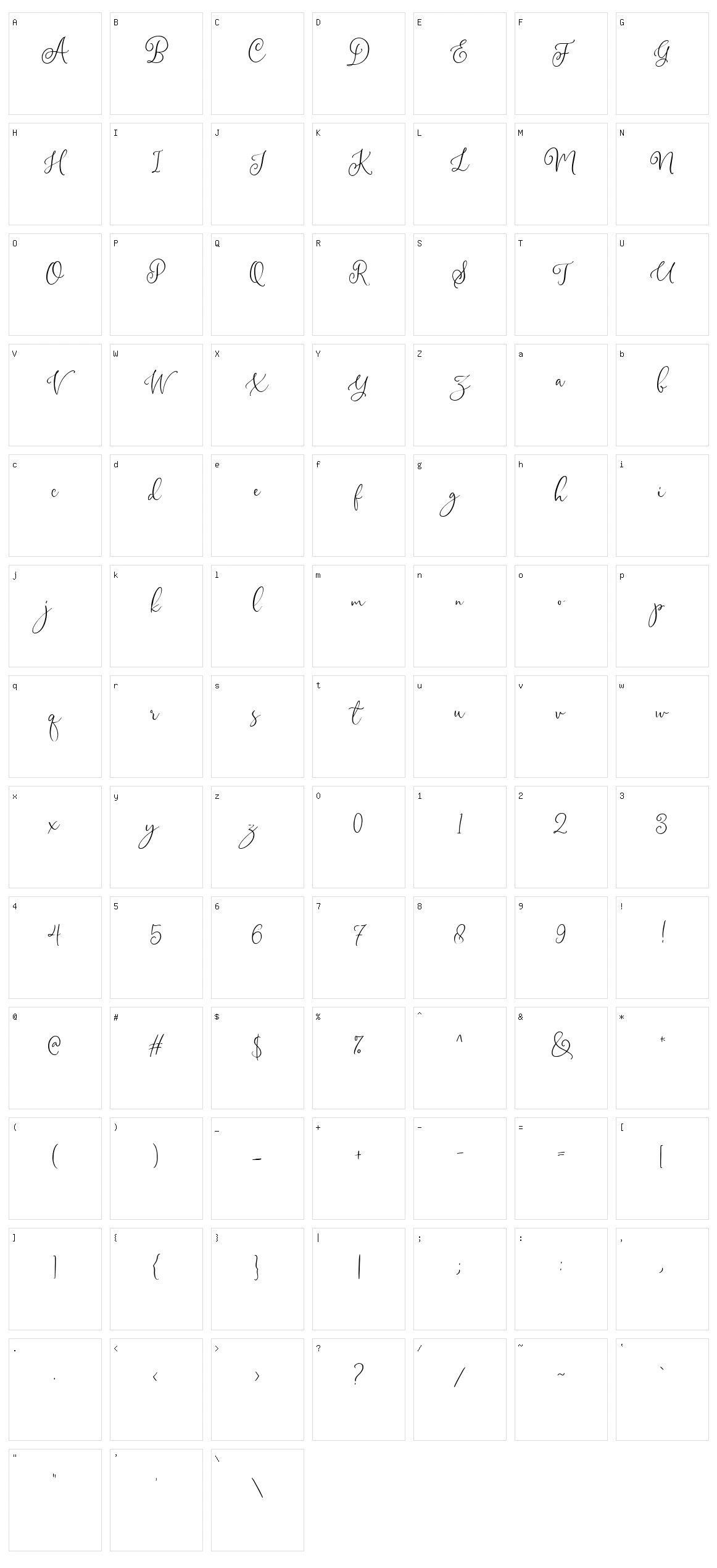 Gladiolus Script Character Set