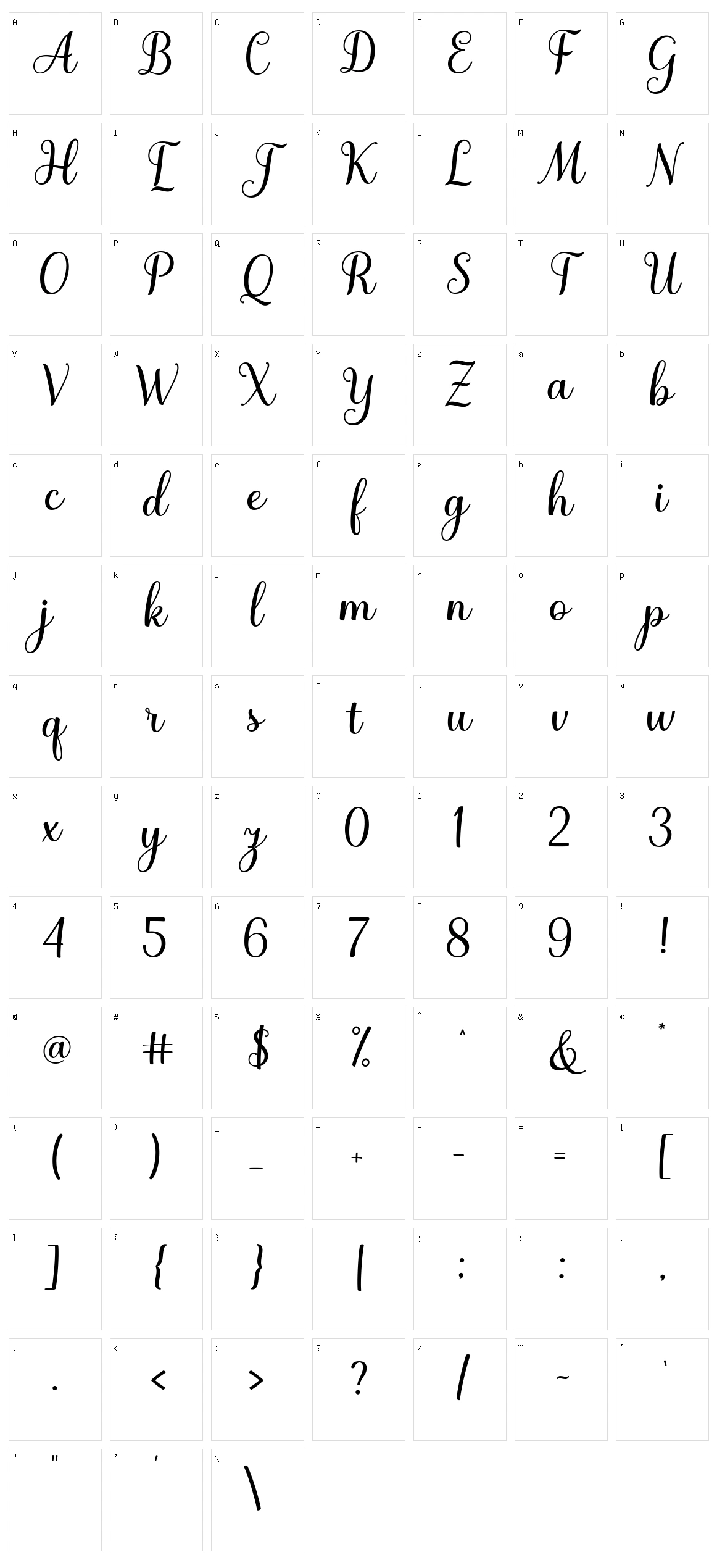Gladista Script Character Set