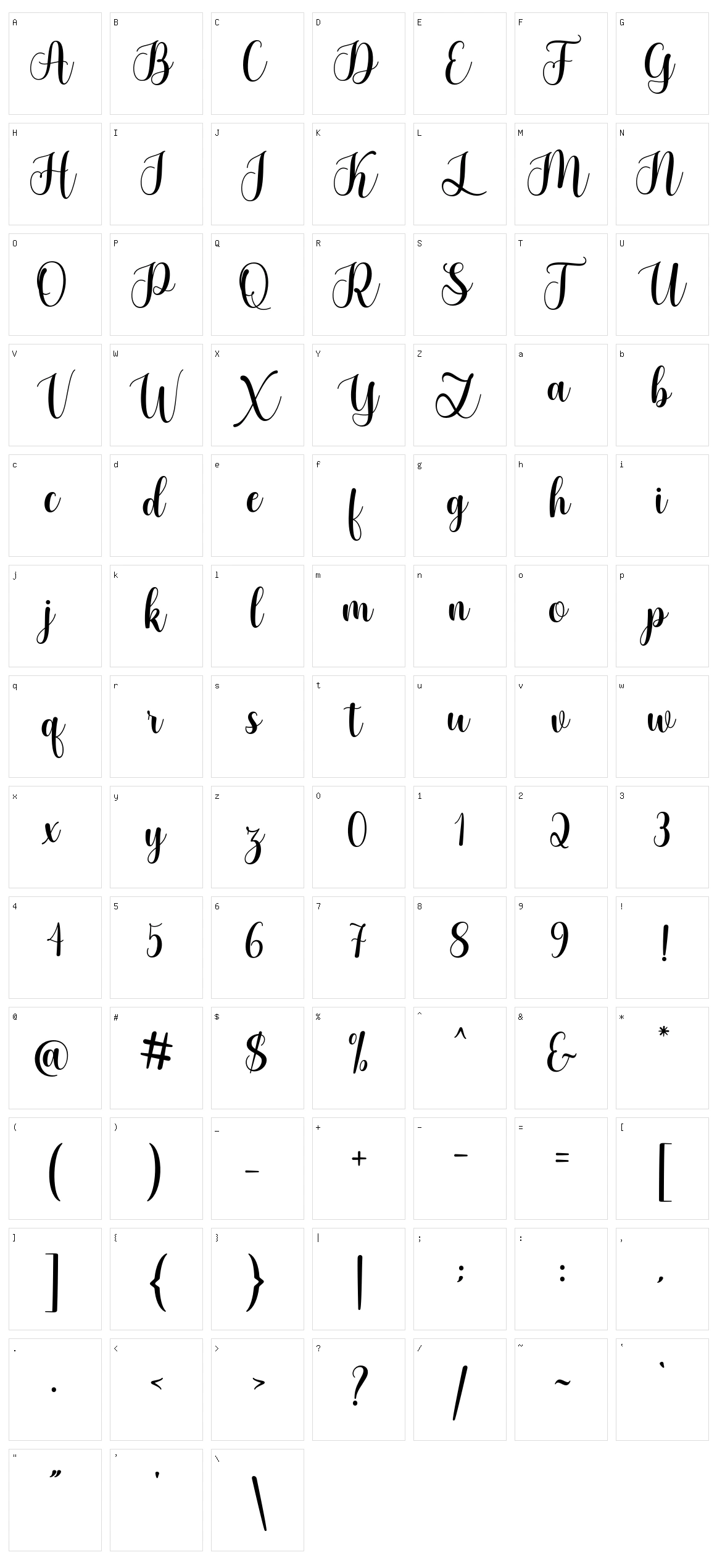 Glistening Script Character Set