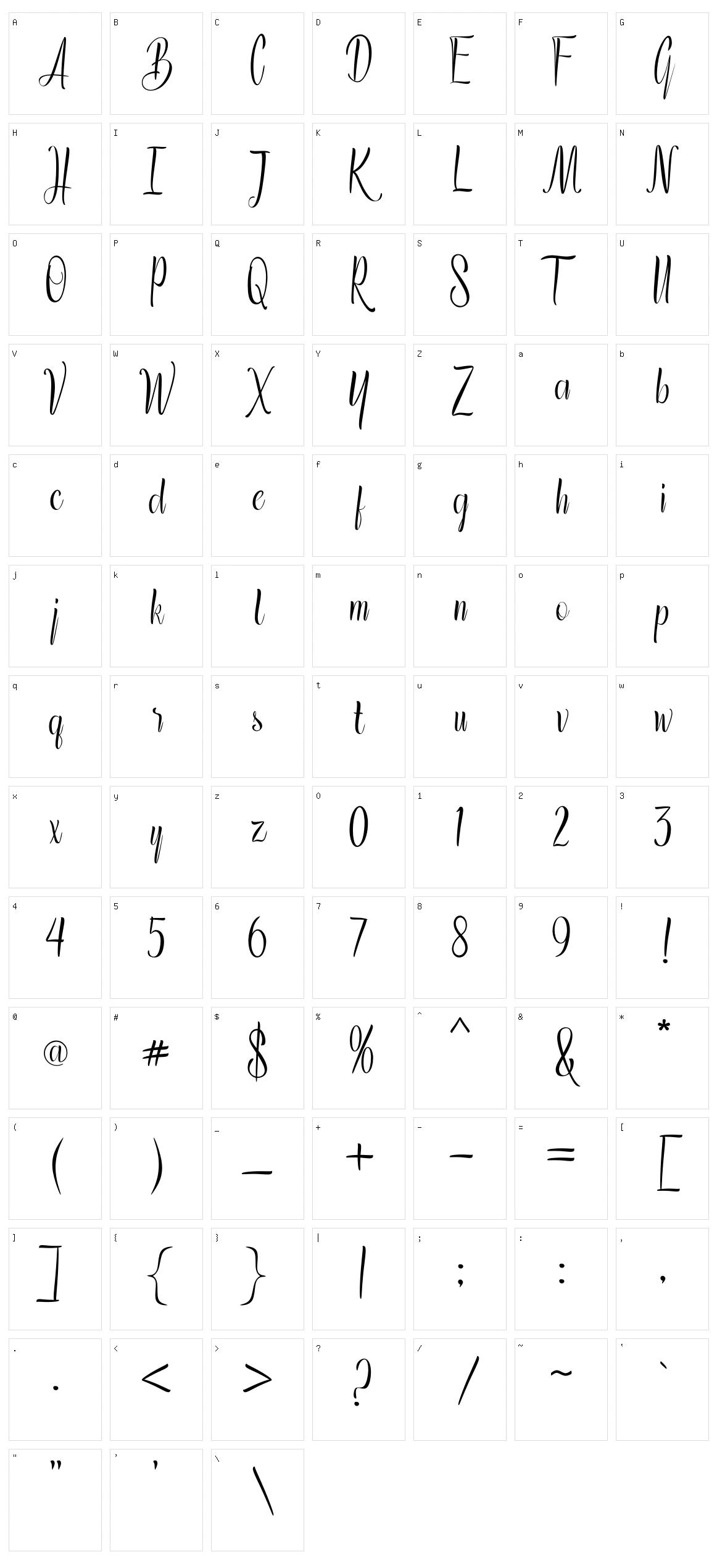 Grandstown Script Character Set