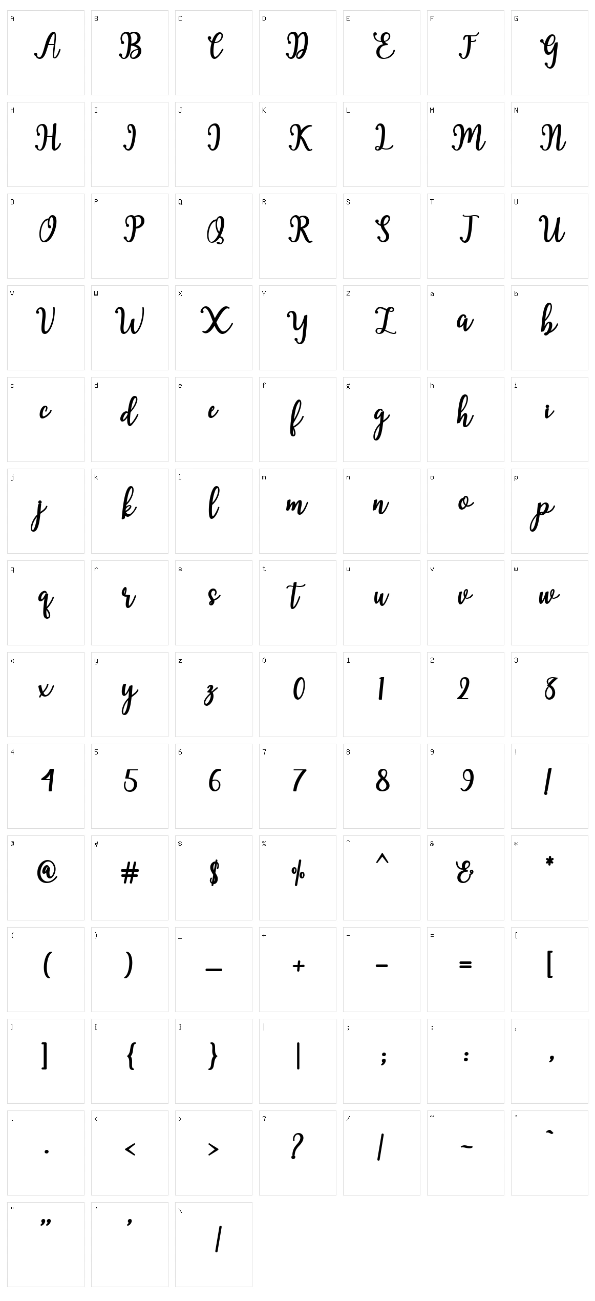 Hearted Script Character Set