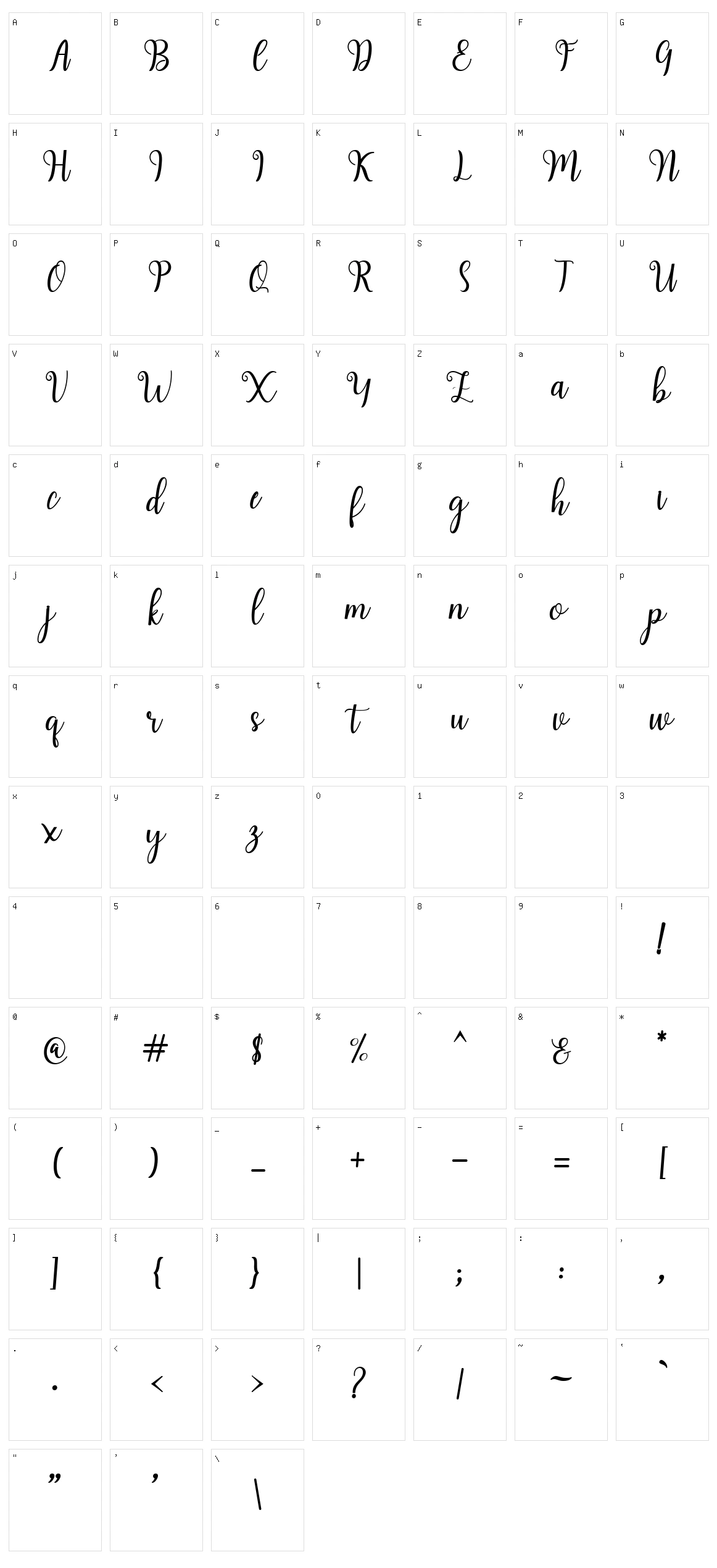 Hearty Script Character Set