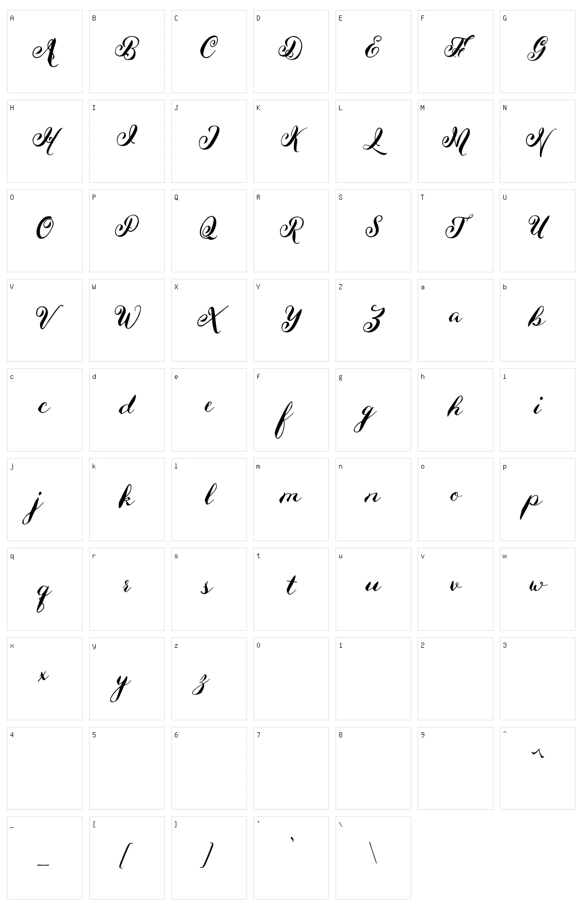 Hefalo Script Character Set