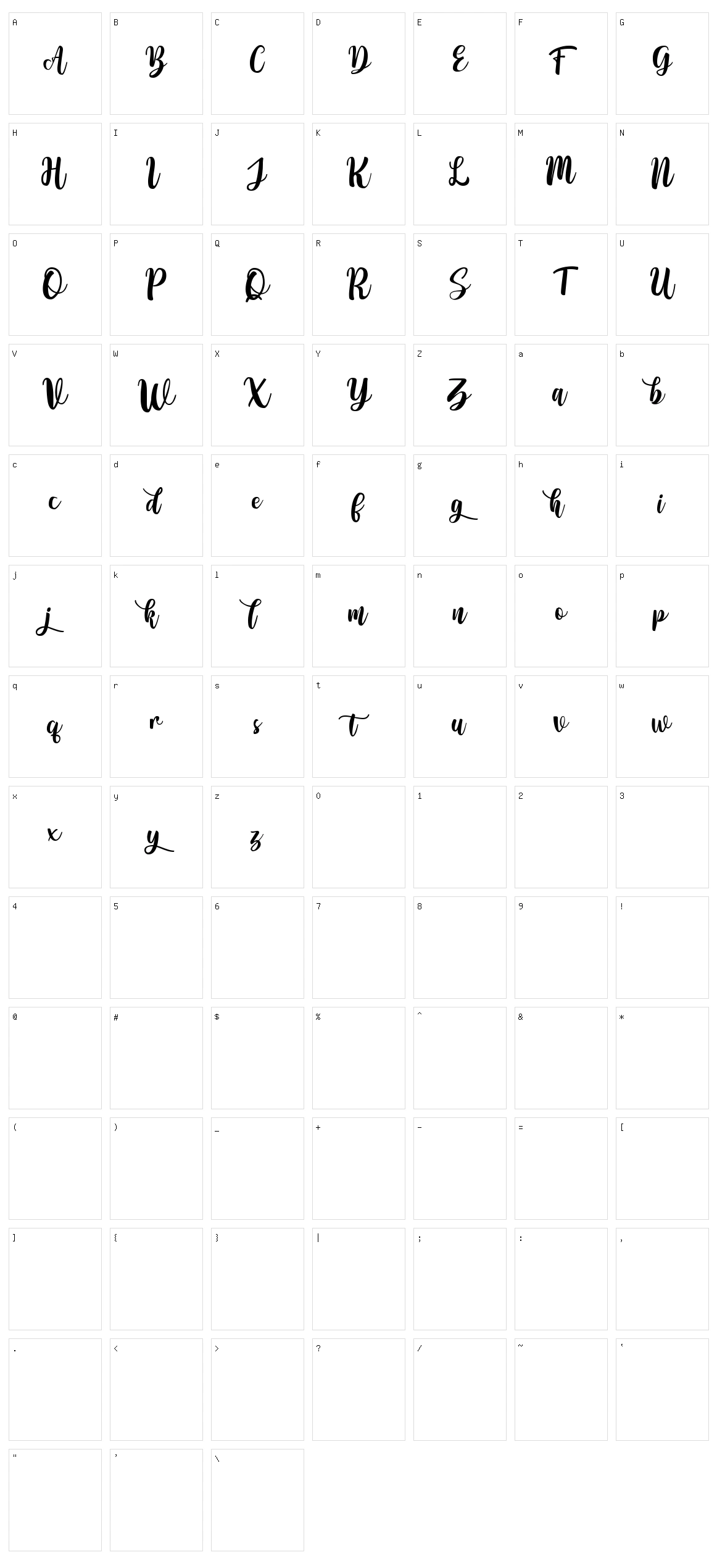 Hello Anissta Script Character Set
