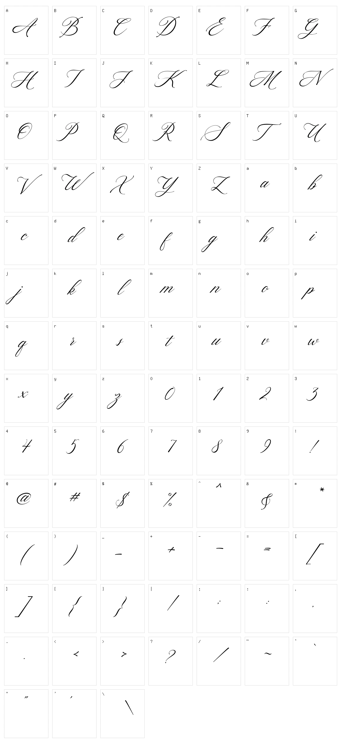 Hello Bride Script Character Set